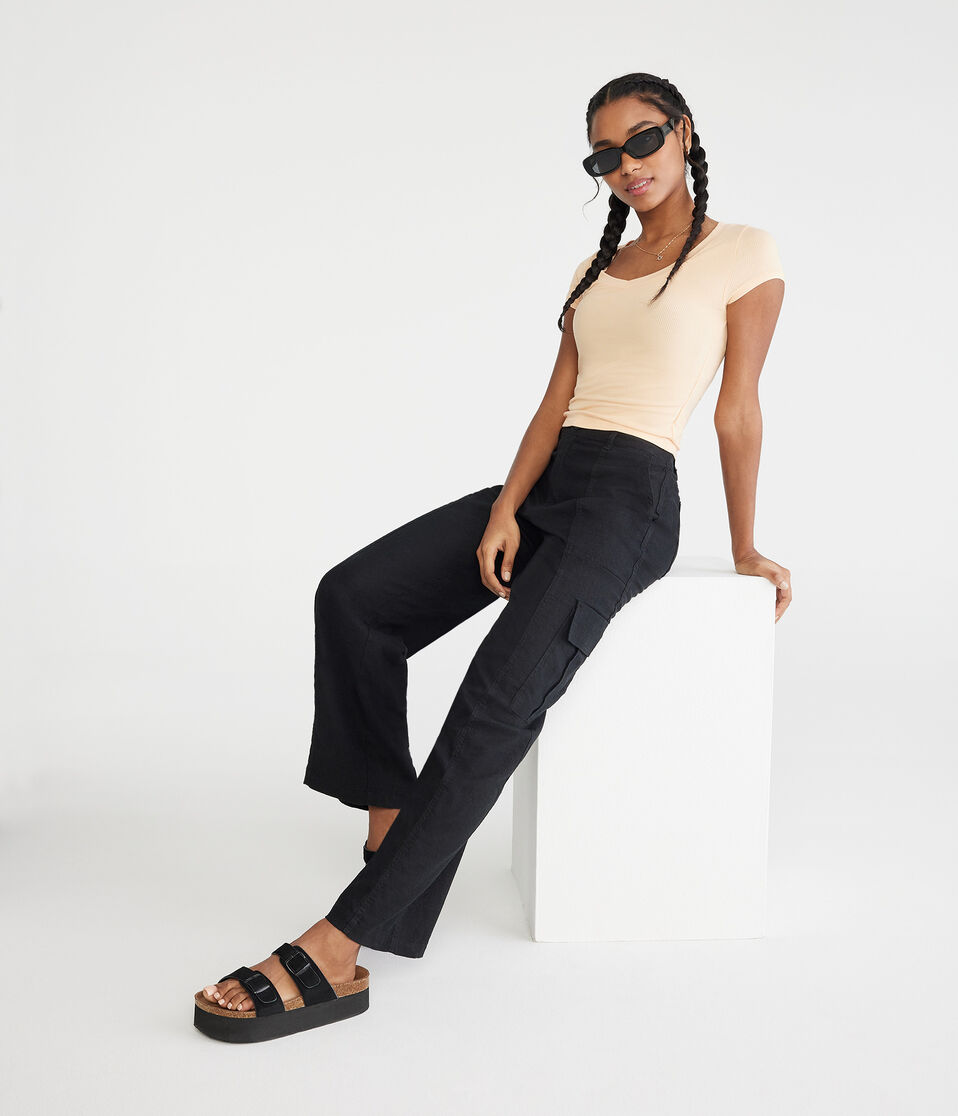 Linen Wide Leg Cargo Pants