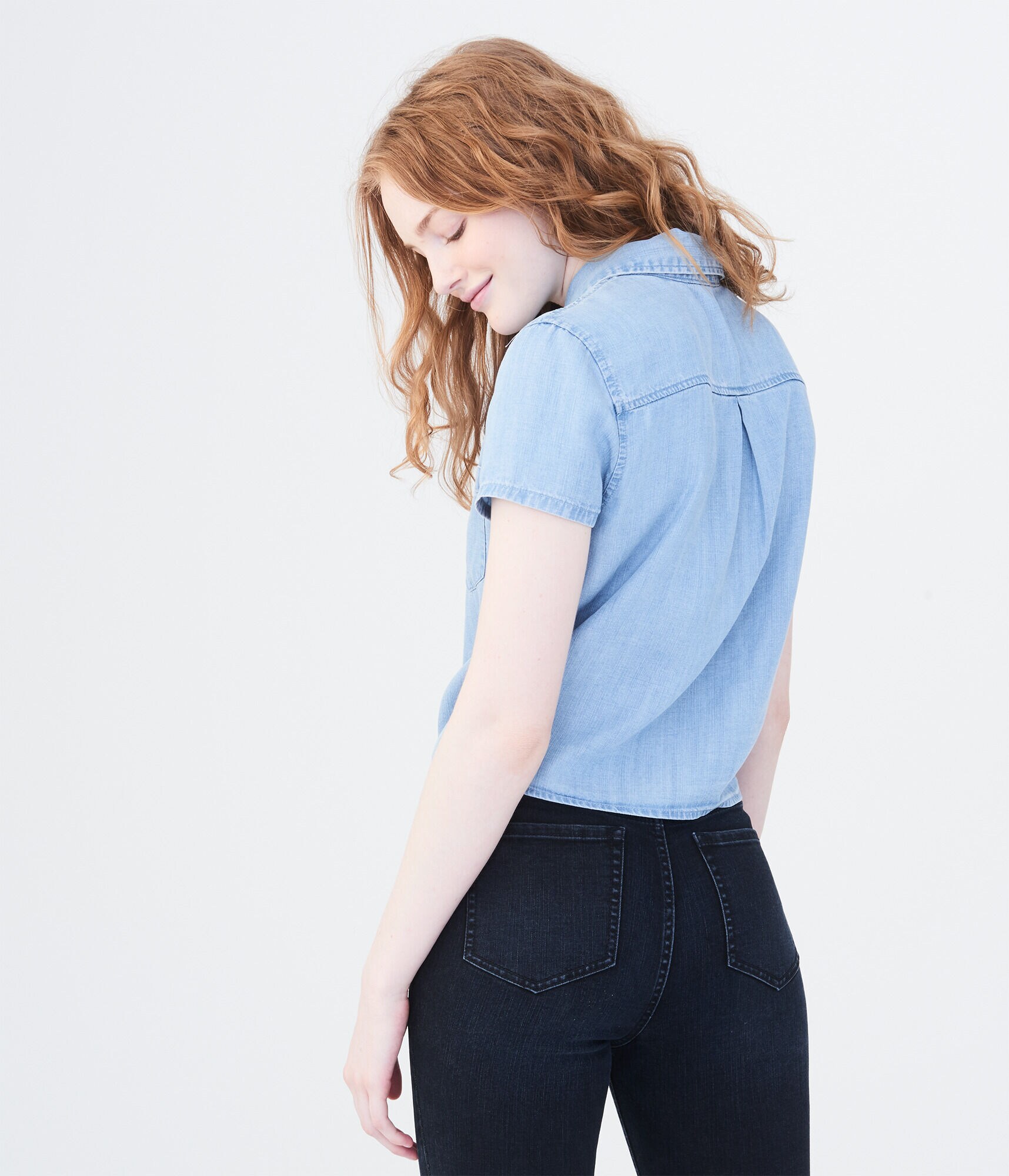 Chambray Tie-Front Woven Top