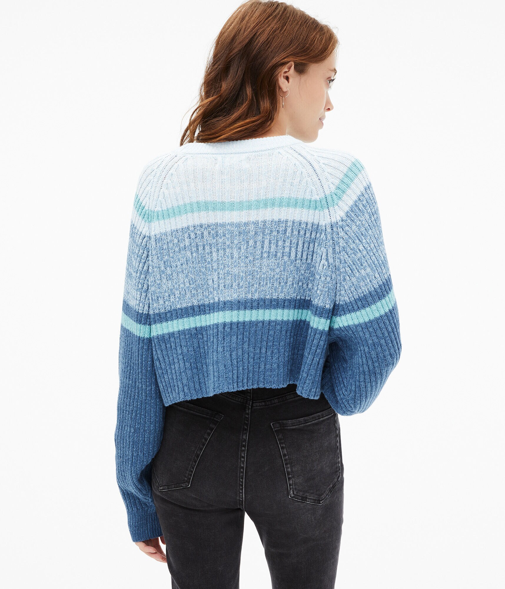 Blocked Stripe Cropped Crew Sweater