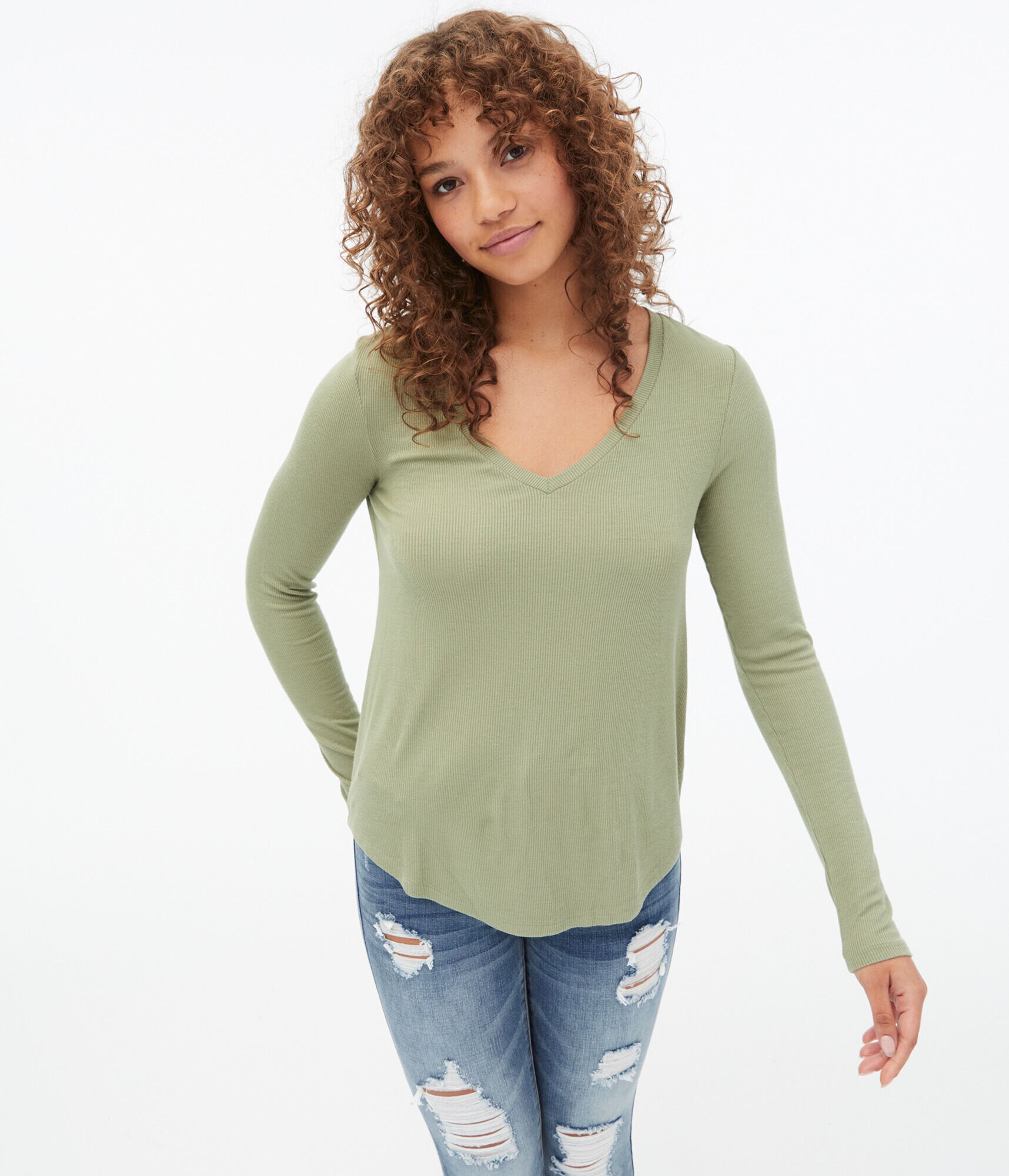 Long Sleeve Seriously Soft Ribbed V-Neck Tee
