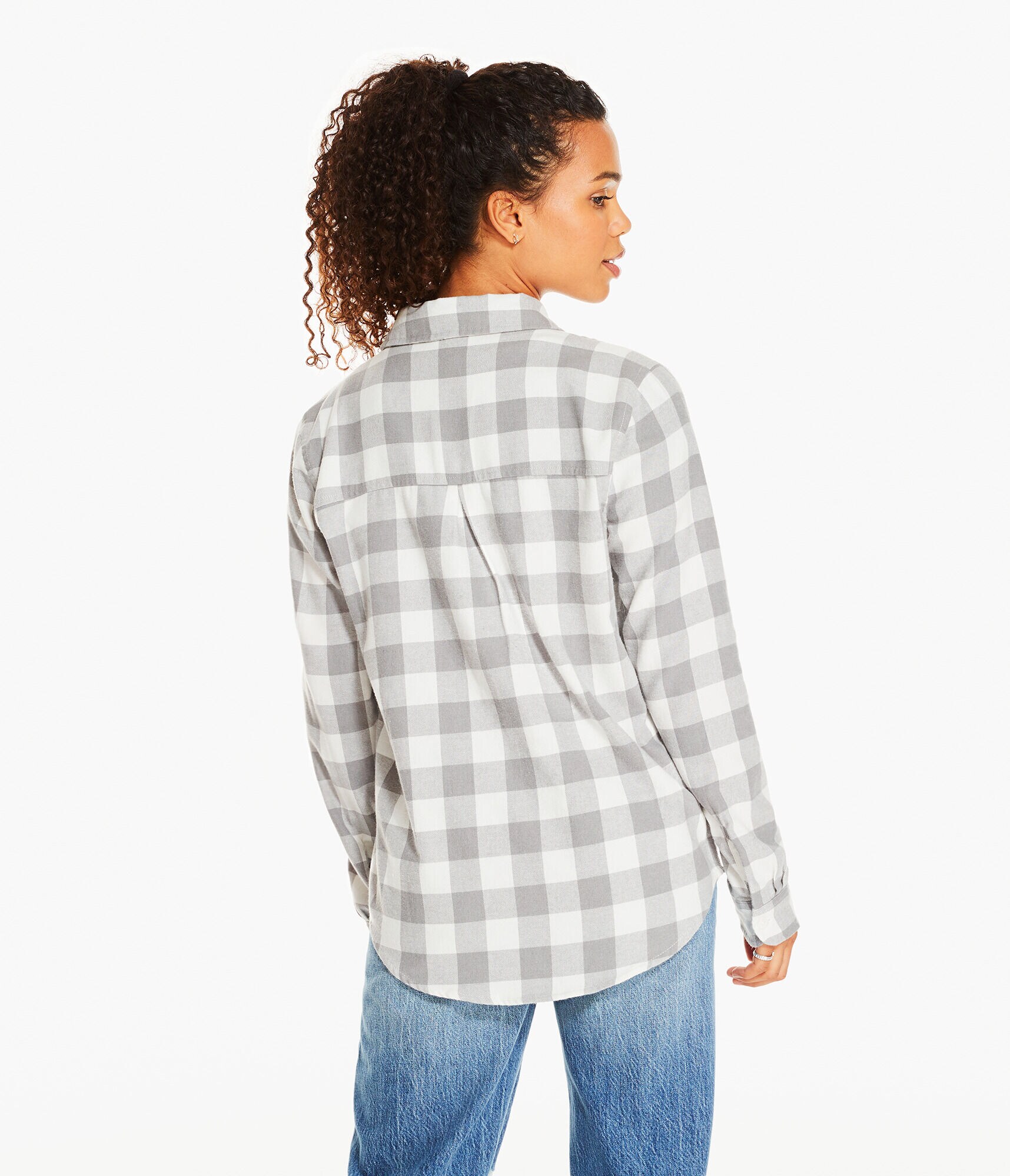 Long Sleeve Oversized Plaid Flannel Button-Down Shirt