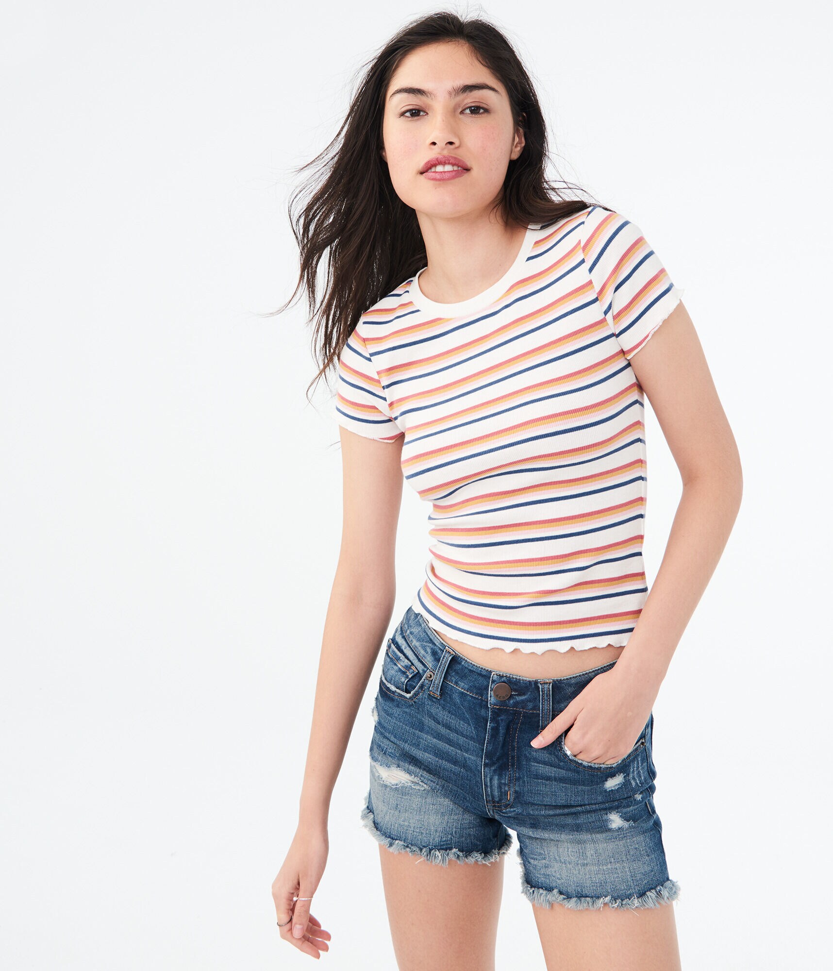 Striped Lettuce-Trim Tee