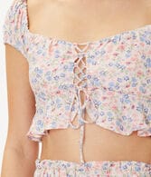 Floral Laced-Front Crop Top