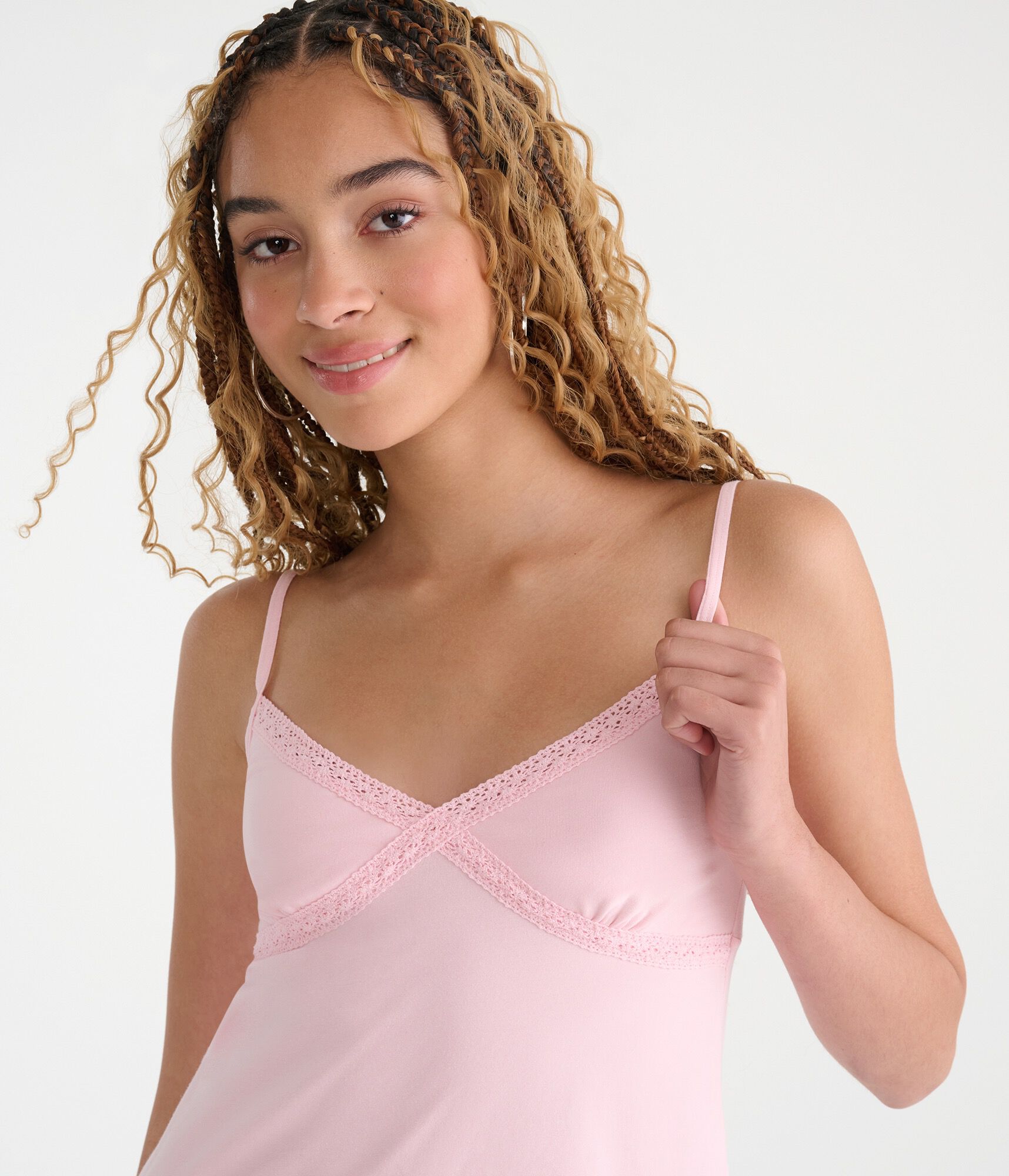 Crisscross Lace V-Neck Babydoll Cami