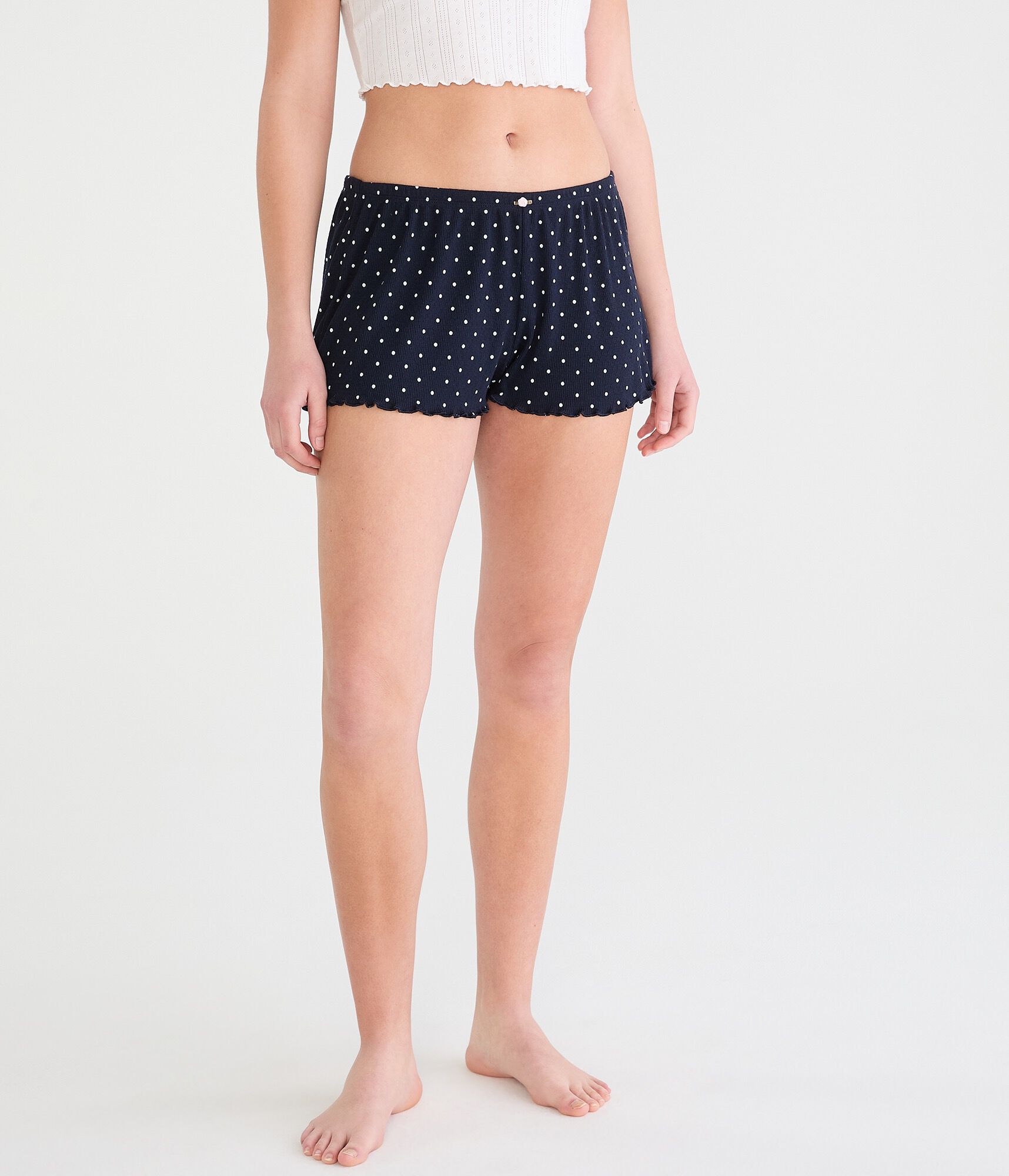 Polka Dot Low-Rise Lettuce-Edge Sleep Shorts