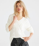 Cable-Knit V-Neck Sweater