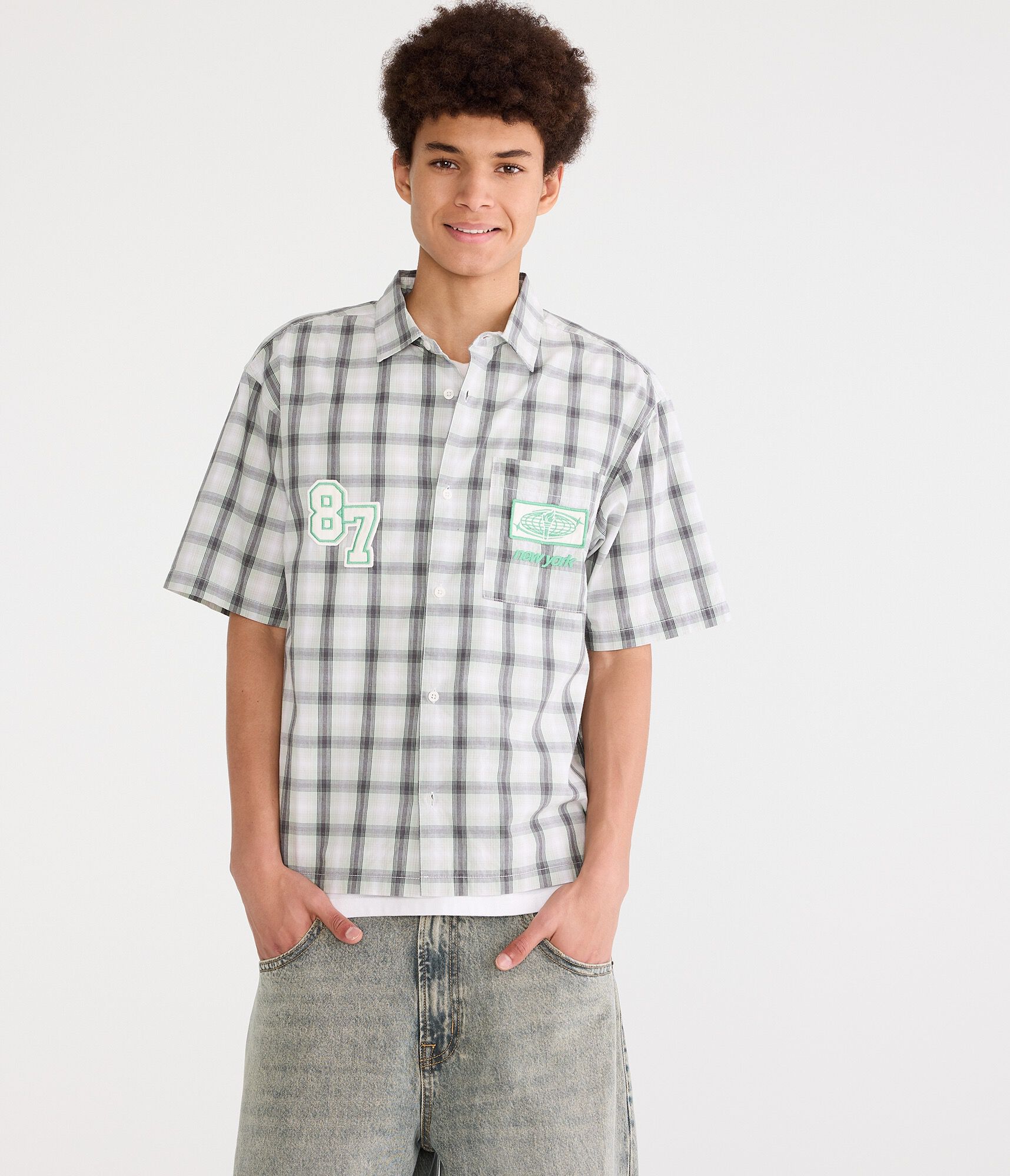 New York 87 Microplaid Boxy Shirt