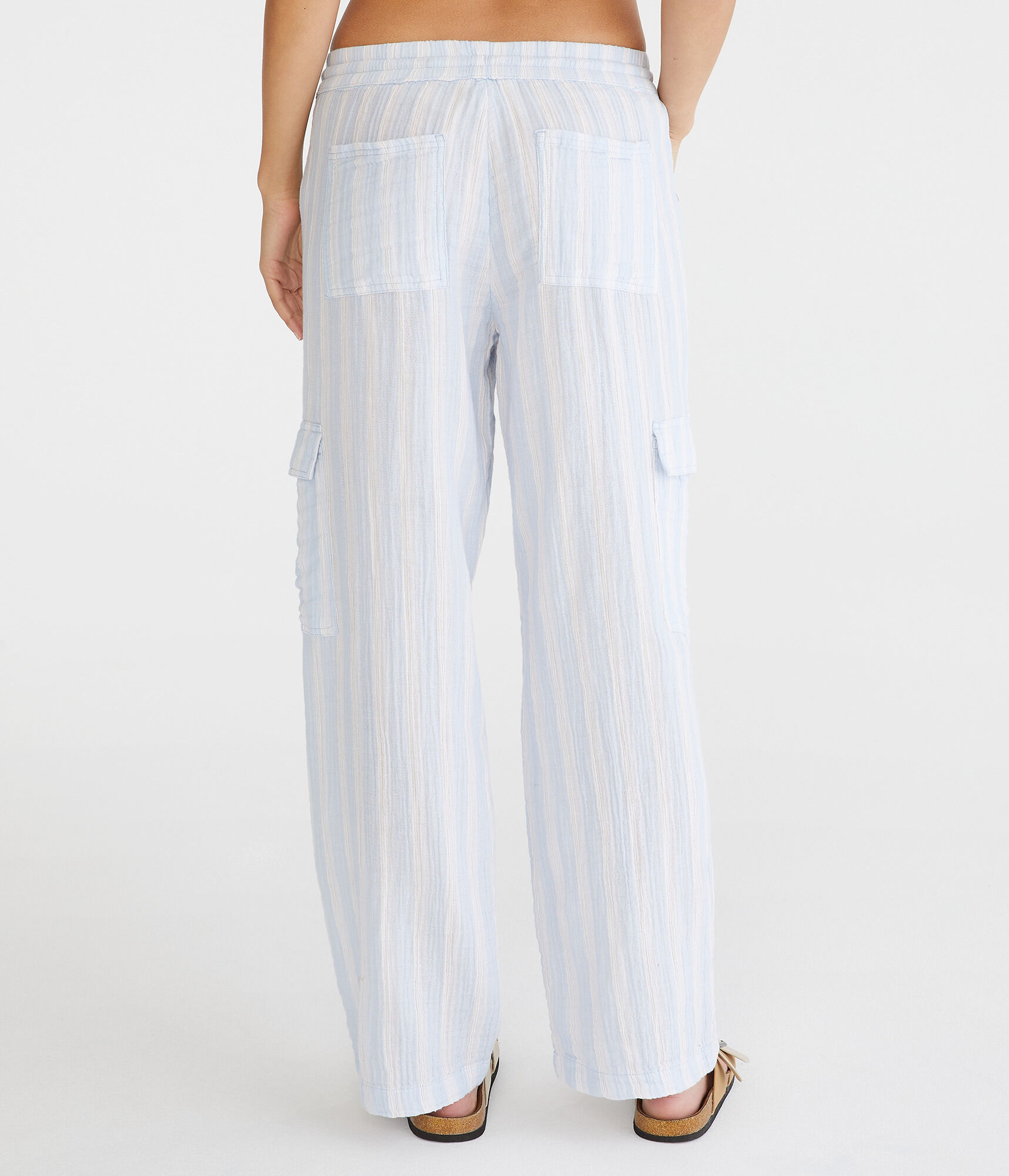 Striped Gauze Wide Leg Cargo Pants