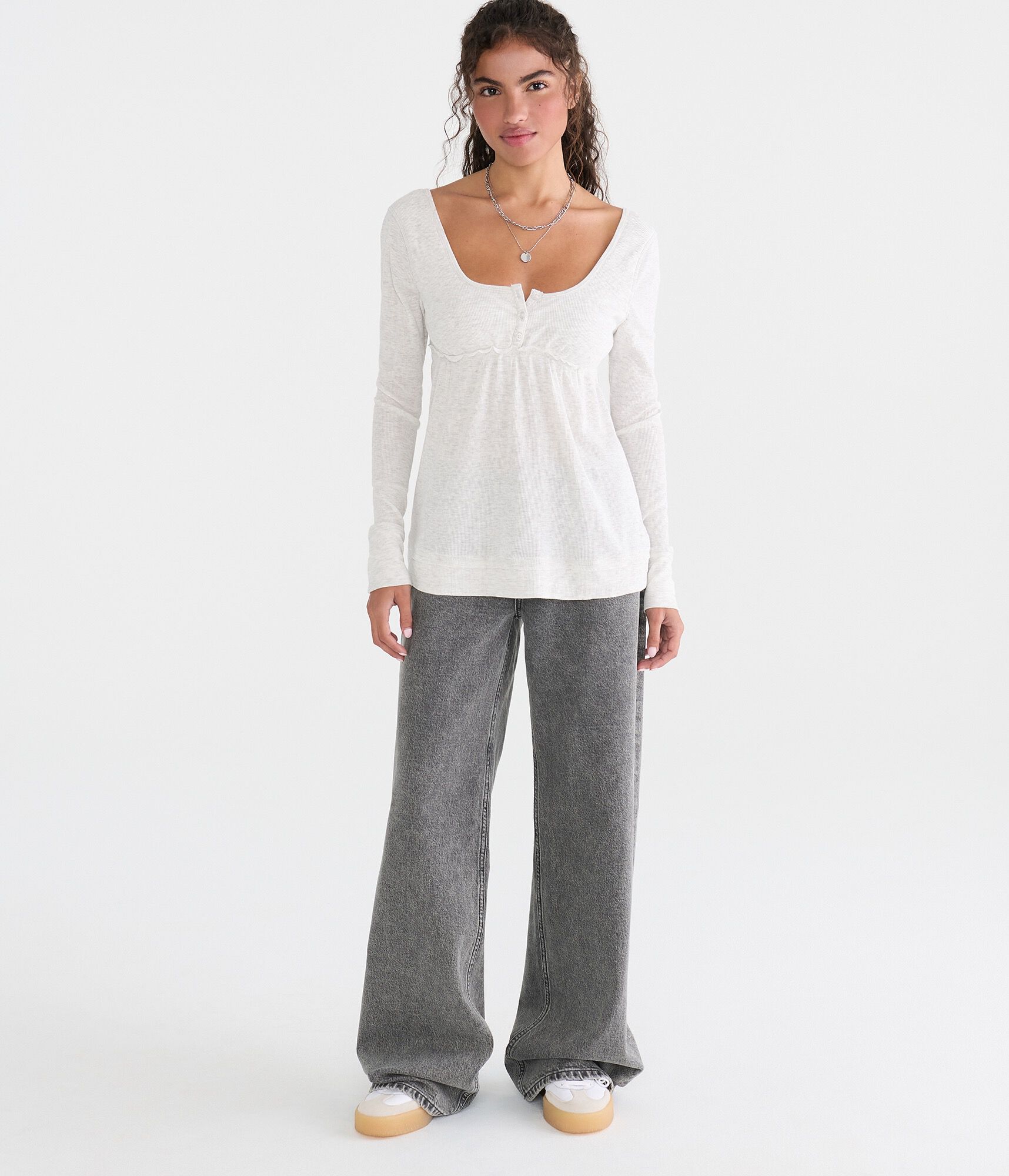 Long Sleeve Scoop-Neck Babydoll Henley