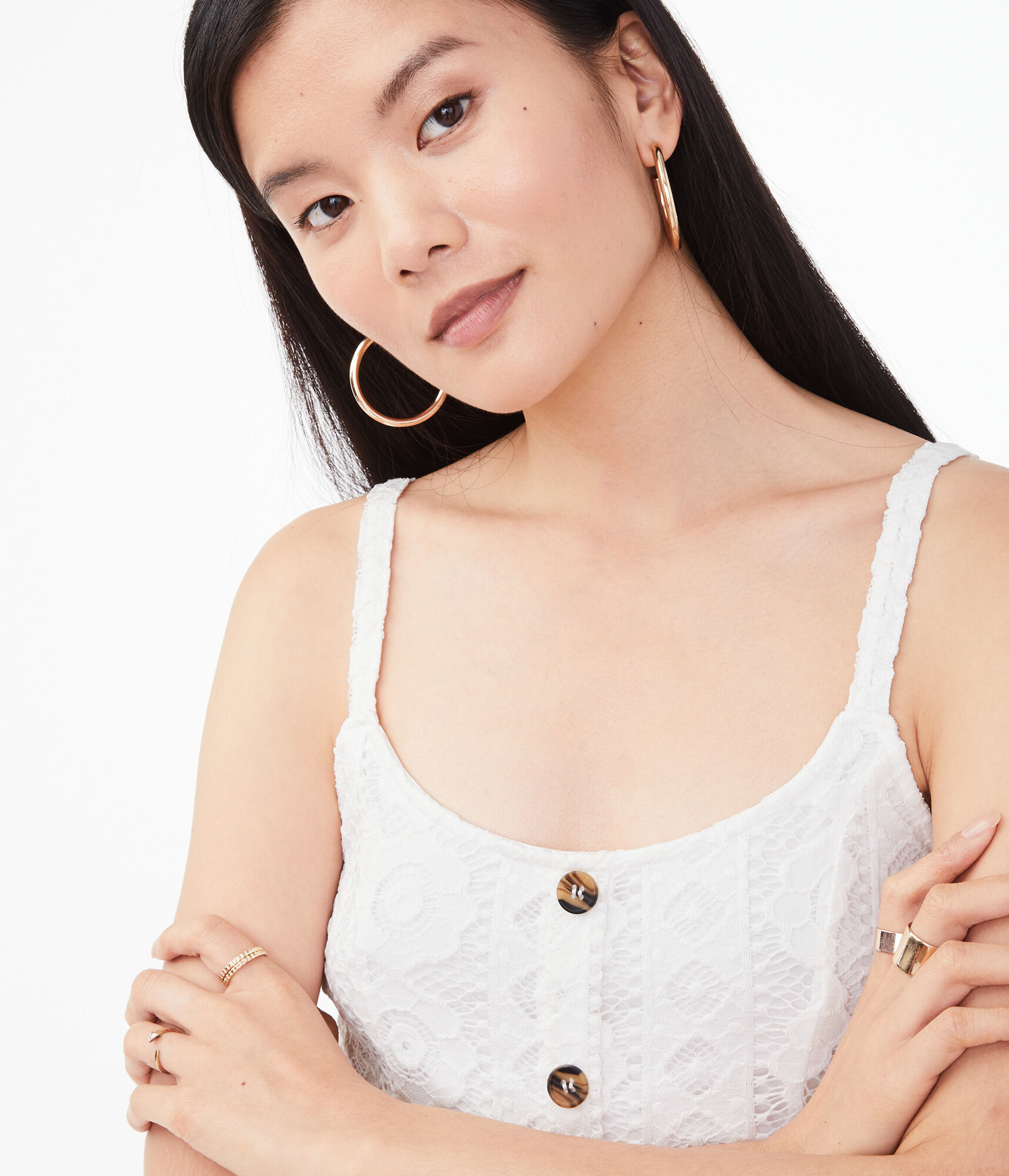 Lace Button-Front Shift Dress