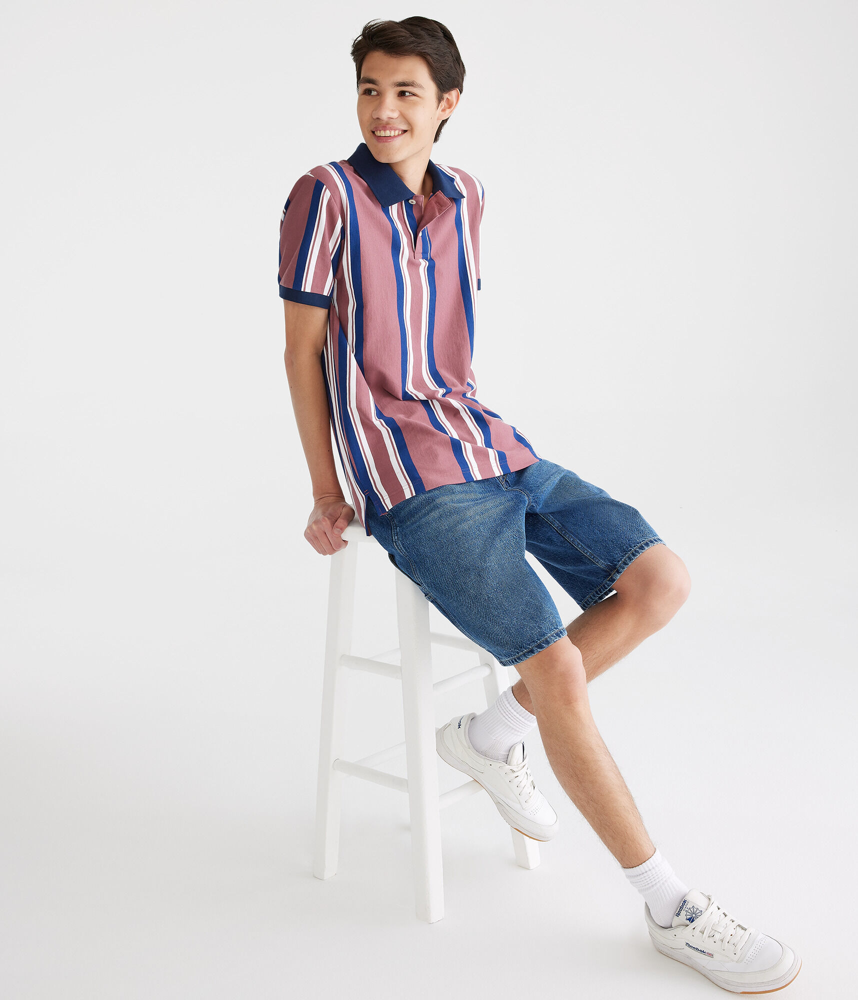 Vertical Stripe Jersey Polo