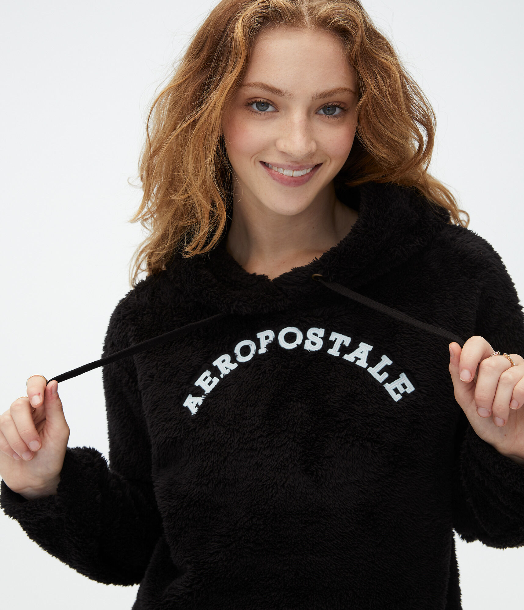 Aeropostale Logo Sherpa Fleece Pullover Hoodie