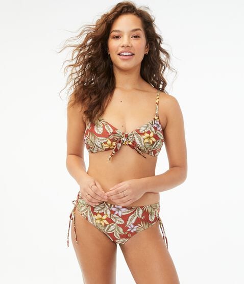 Tropical Flower Tie-Front Bikini Top