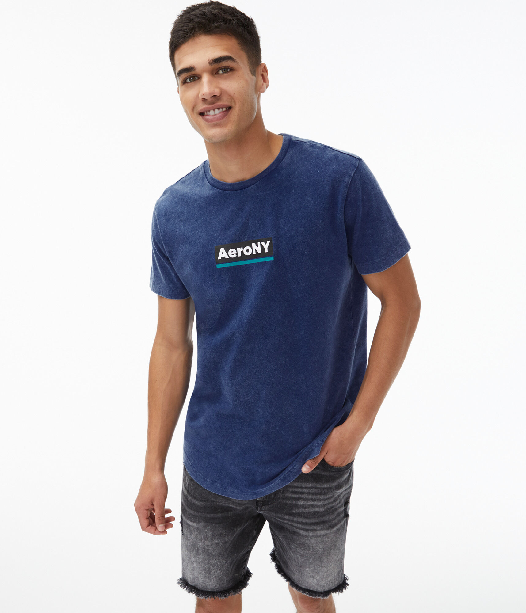 Aero NY Marble Wash Curved Hem Graphic Tee