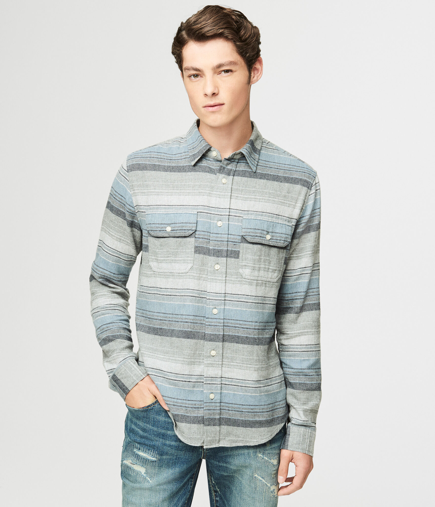 Long Sleeve Striped Flannel Woven Shirt