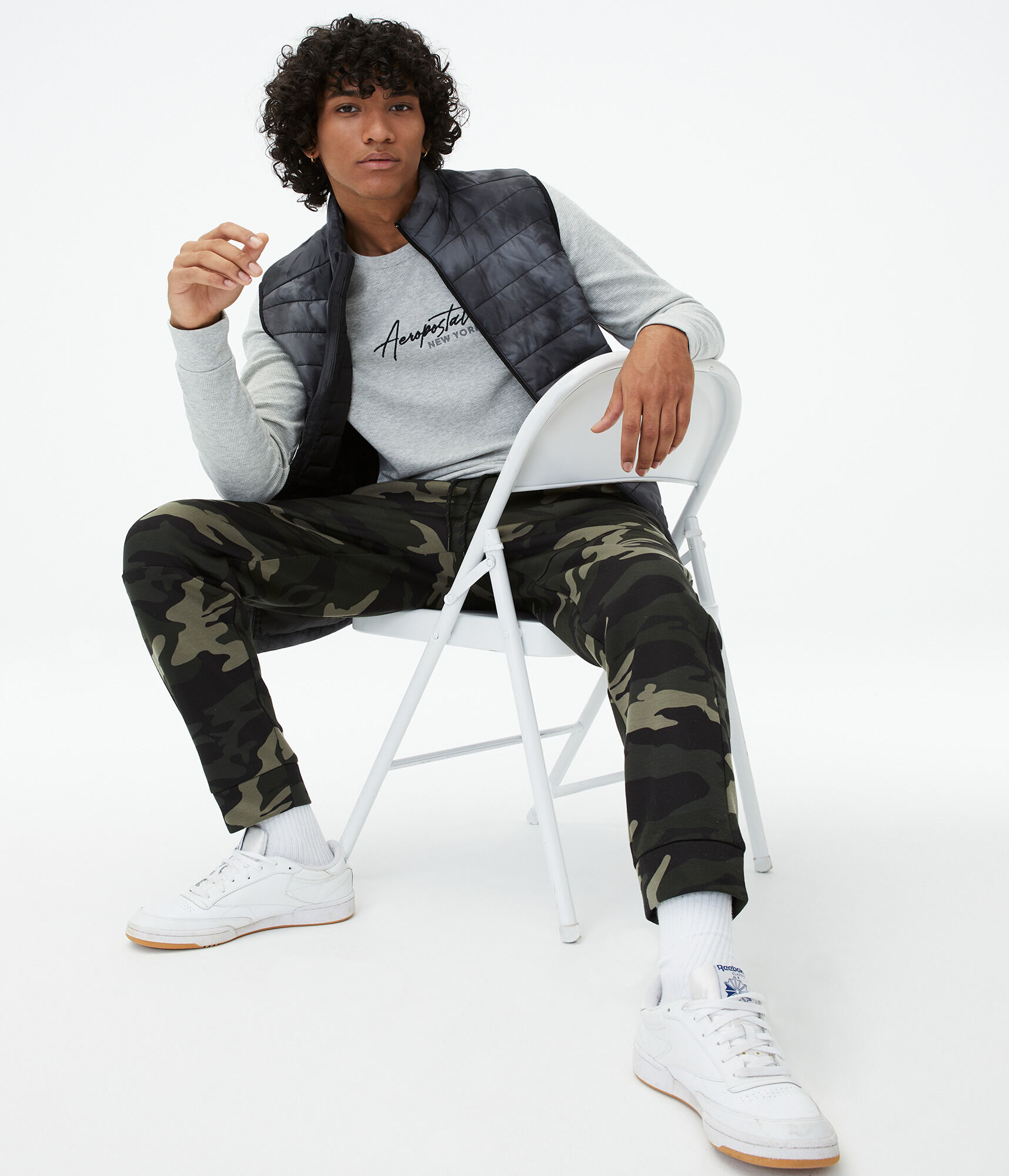 Long Sleeve Script Logo Curved Hem Thermal Graphic Tee