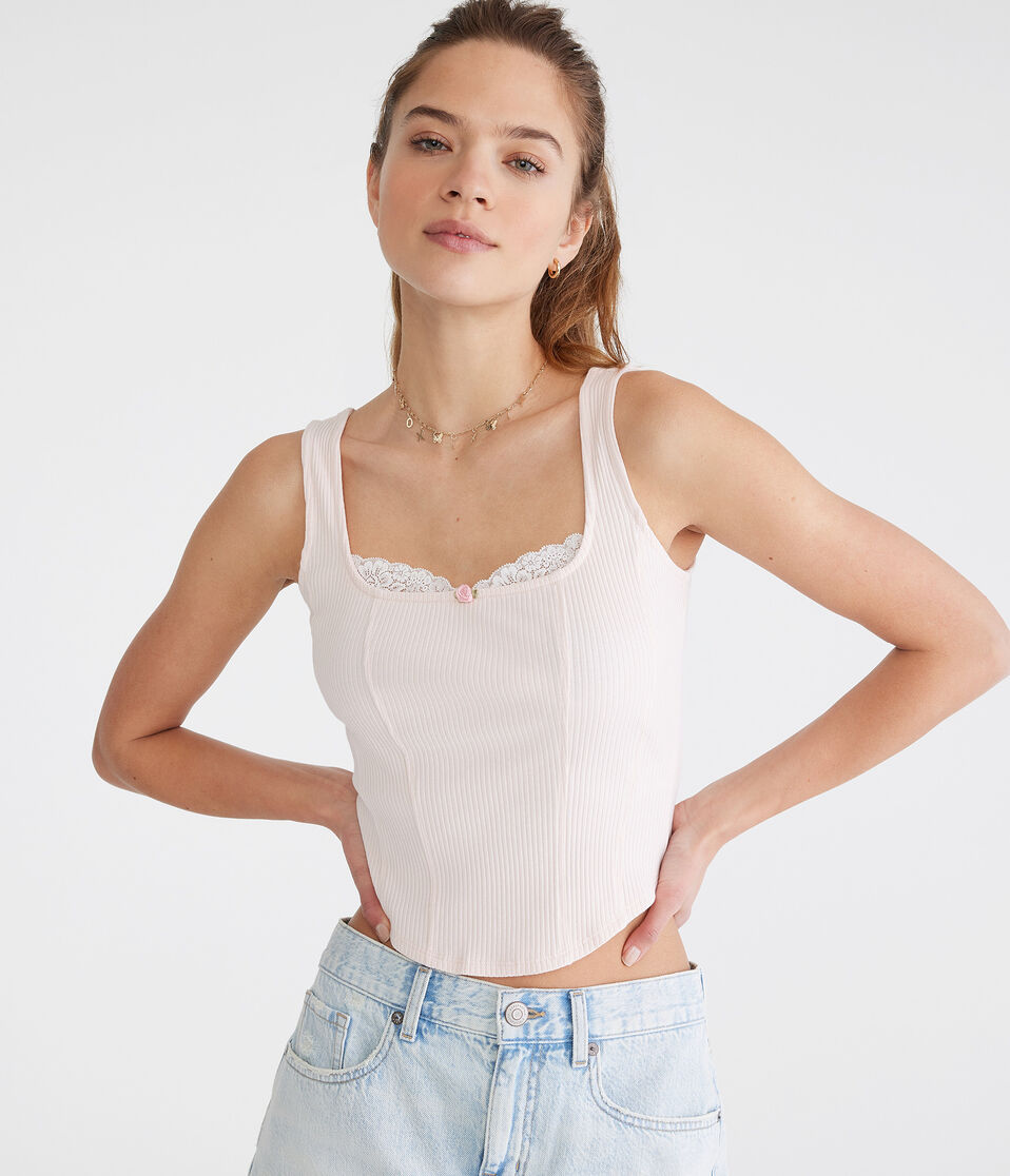 Solid Square-Neck Corset Tank