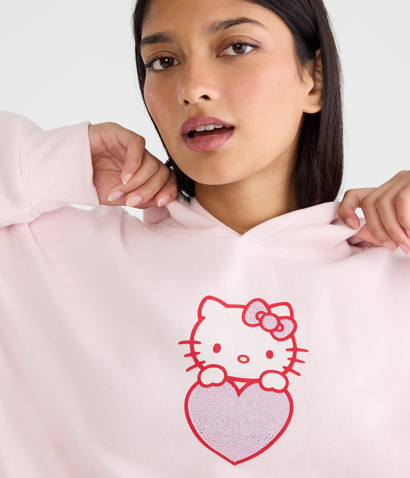 Hello Kitty Rhinestone Hearts Oversized Pullover Hoodie