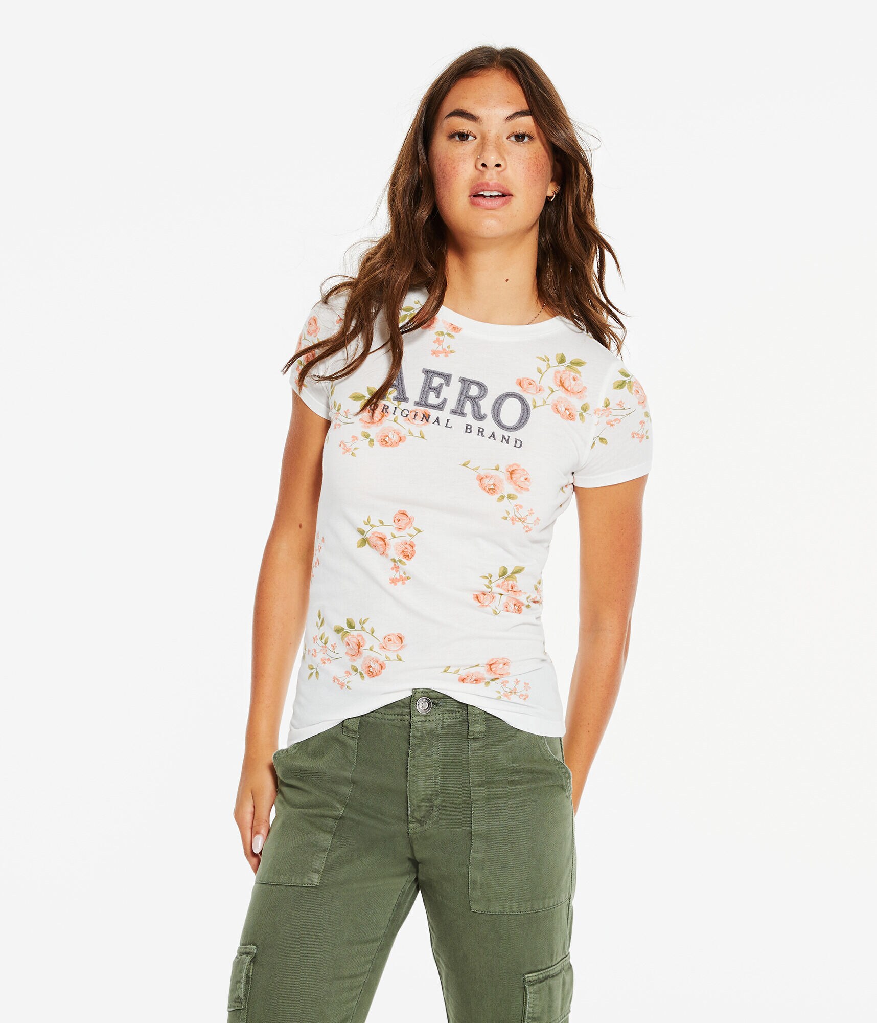 Aero Original Brand Floral Appliqu&eacute; Graphic Tee