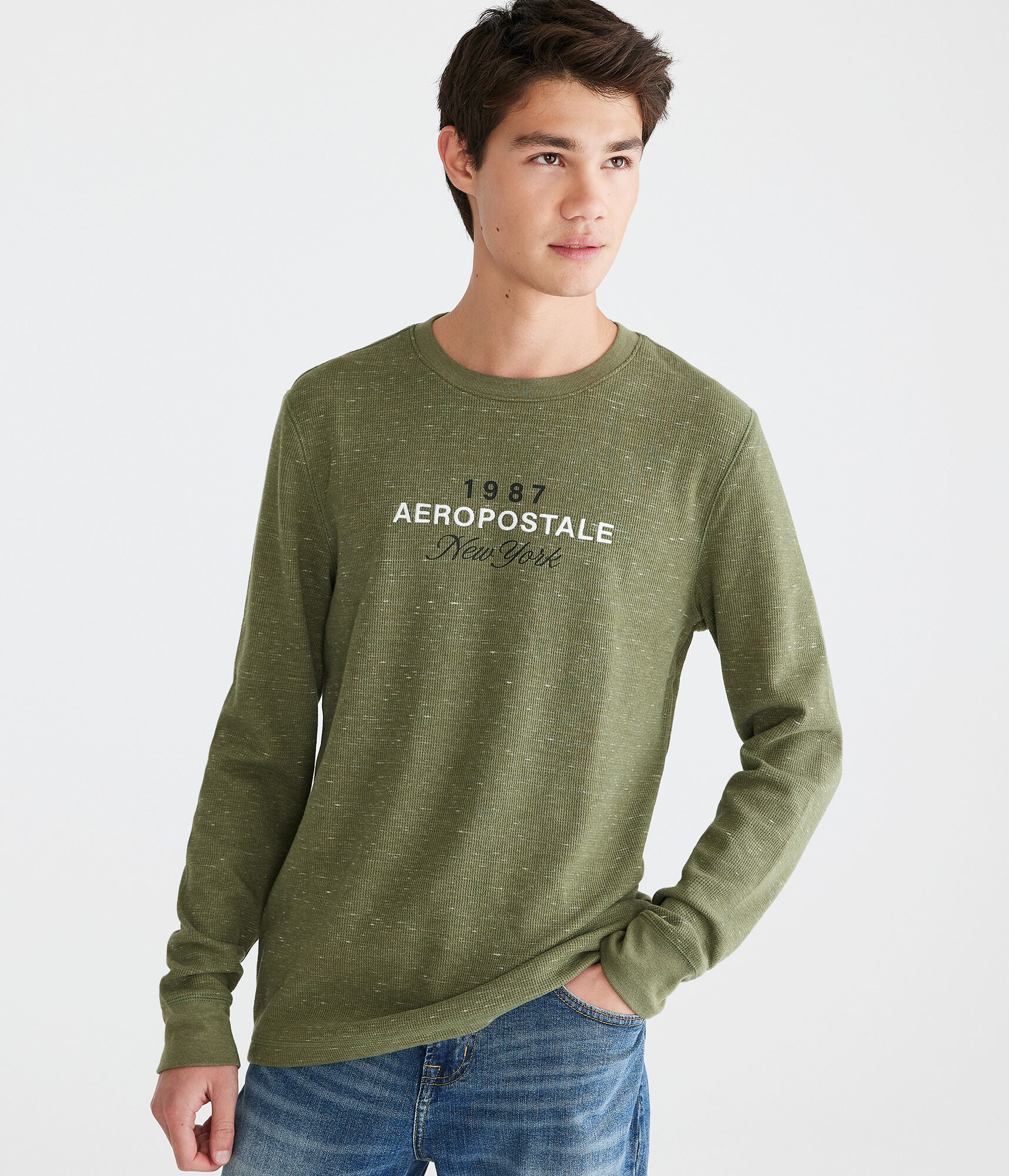 Long Sleeve Aeropostale Script Graphic Thermal Tee