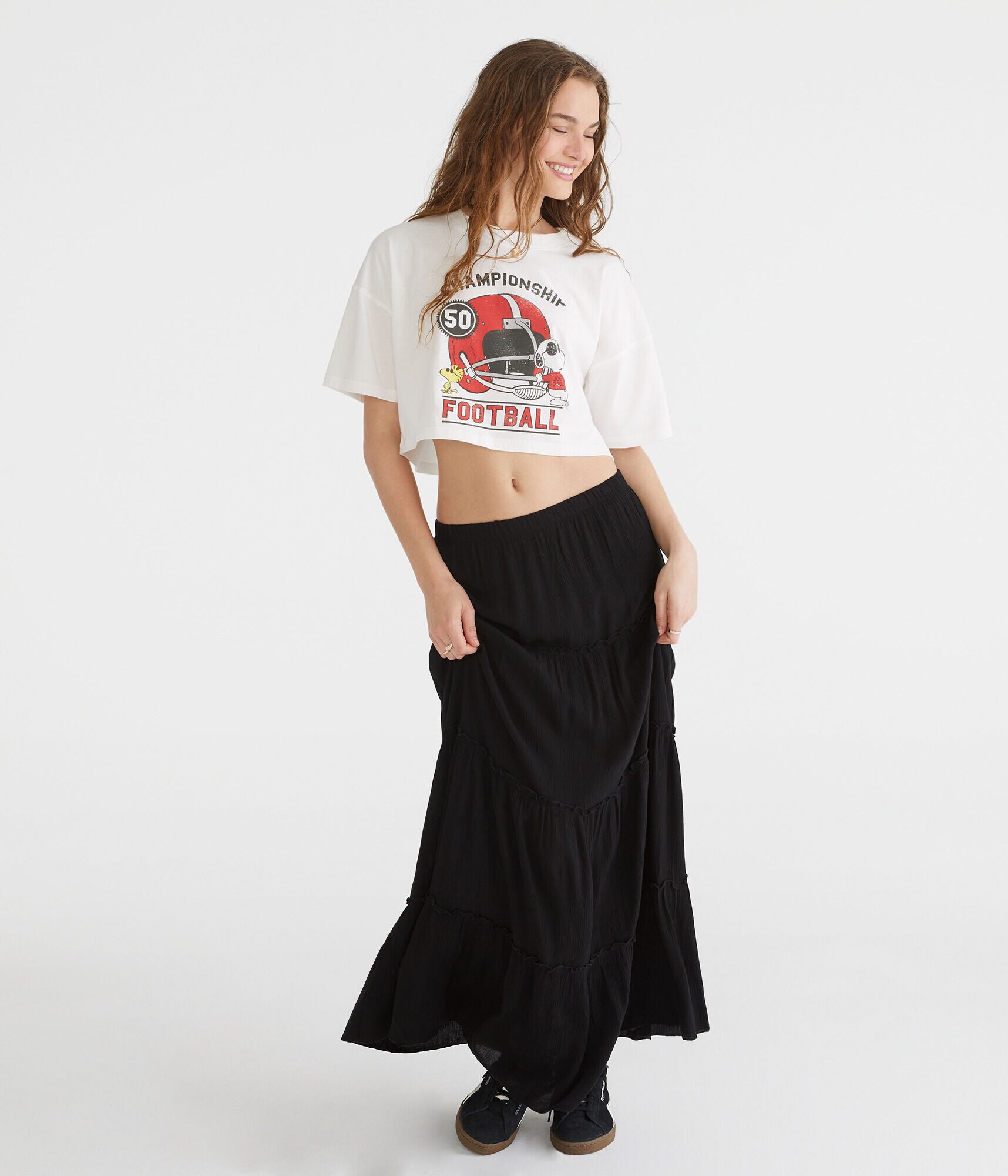 Solid Tiered Maxi Skirt