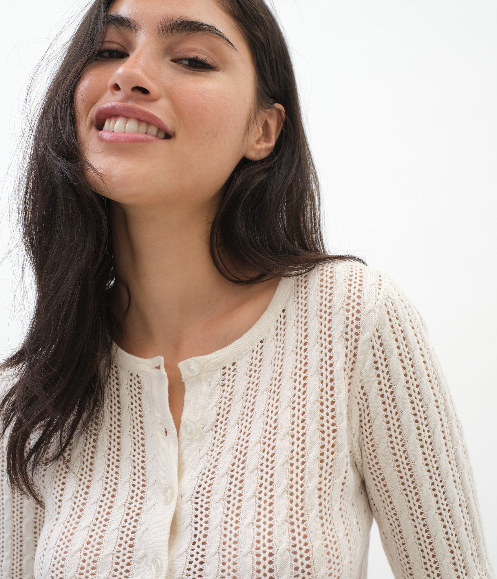 Cable Button-Front Cropped Cardigan