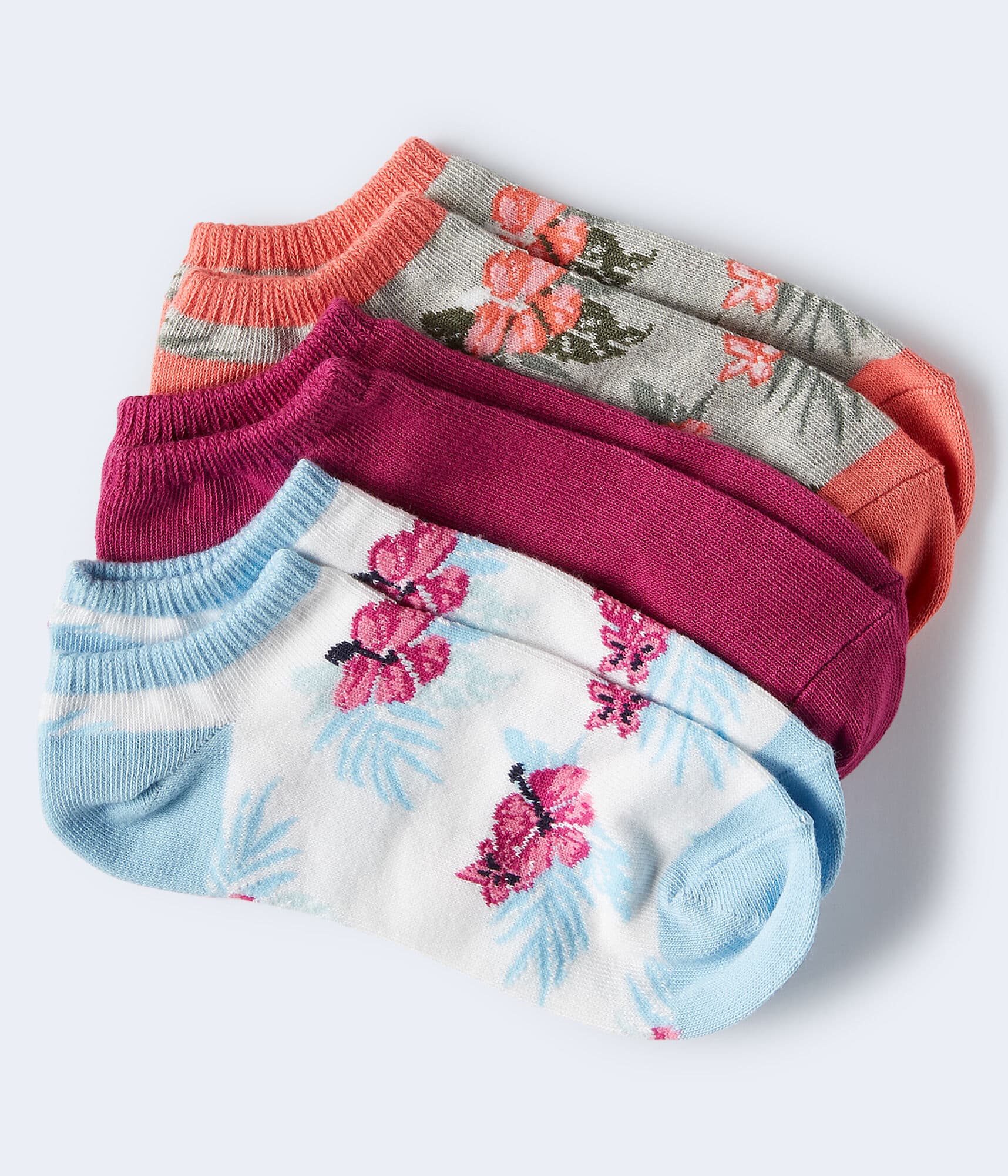 3-Pack Hawaiian Flower &amp; Solid Ankle Socks***