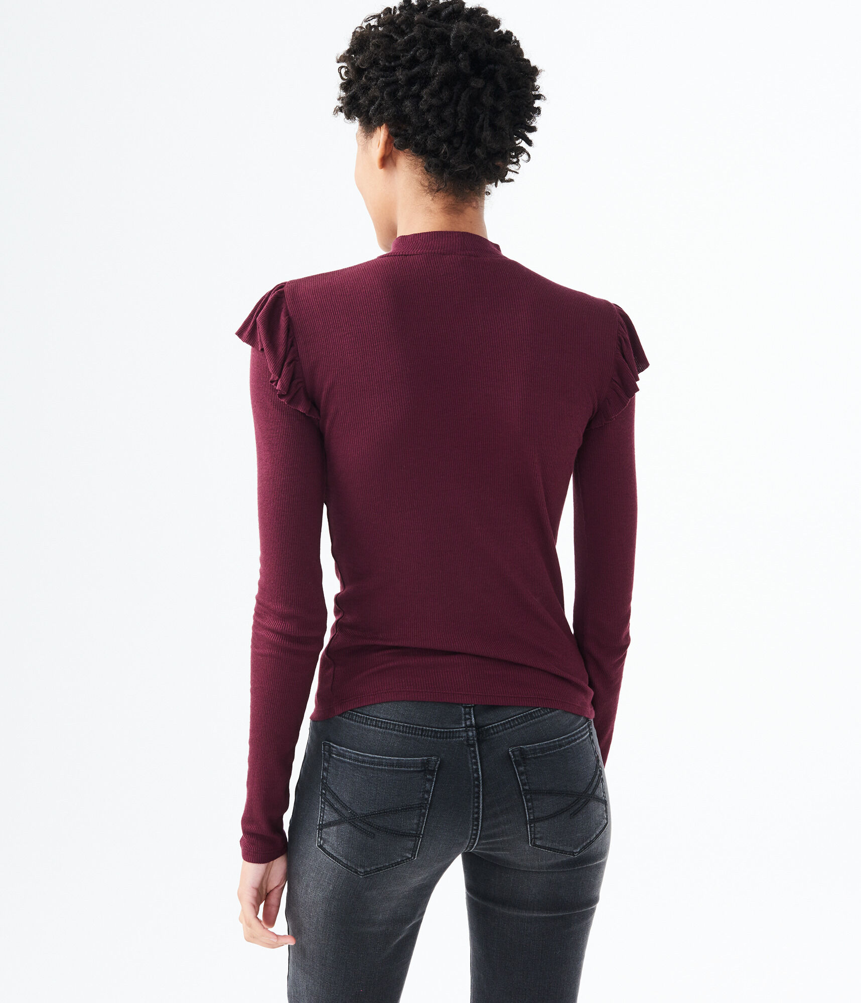 Long Sleeve Ruffled Mock-Neck Top