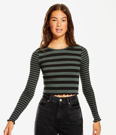 Long Sleeve Striped Shrunken Tee