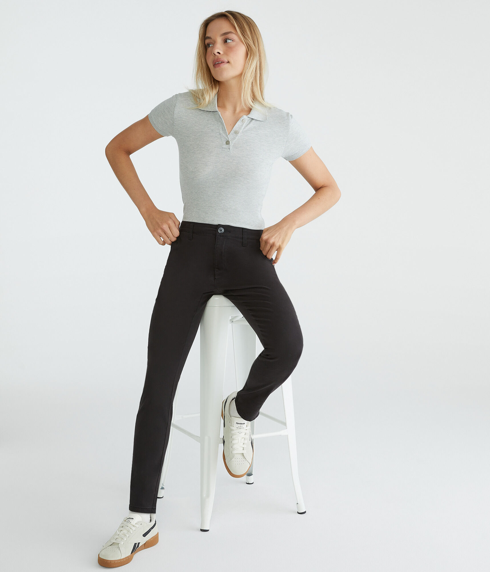 High-Waisted Slim Twill Pants
