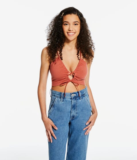 Seriously Soft Tie-Front Cutout Crop Top Seriously Soft Tie-Front Cutout Crop Top