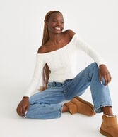 Cable Cropped Off-The-Shoulder Sweater