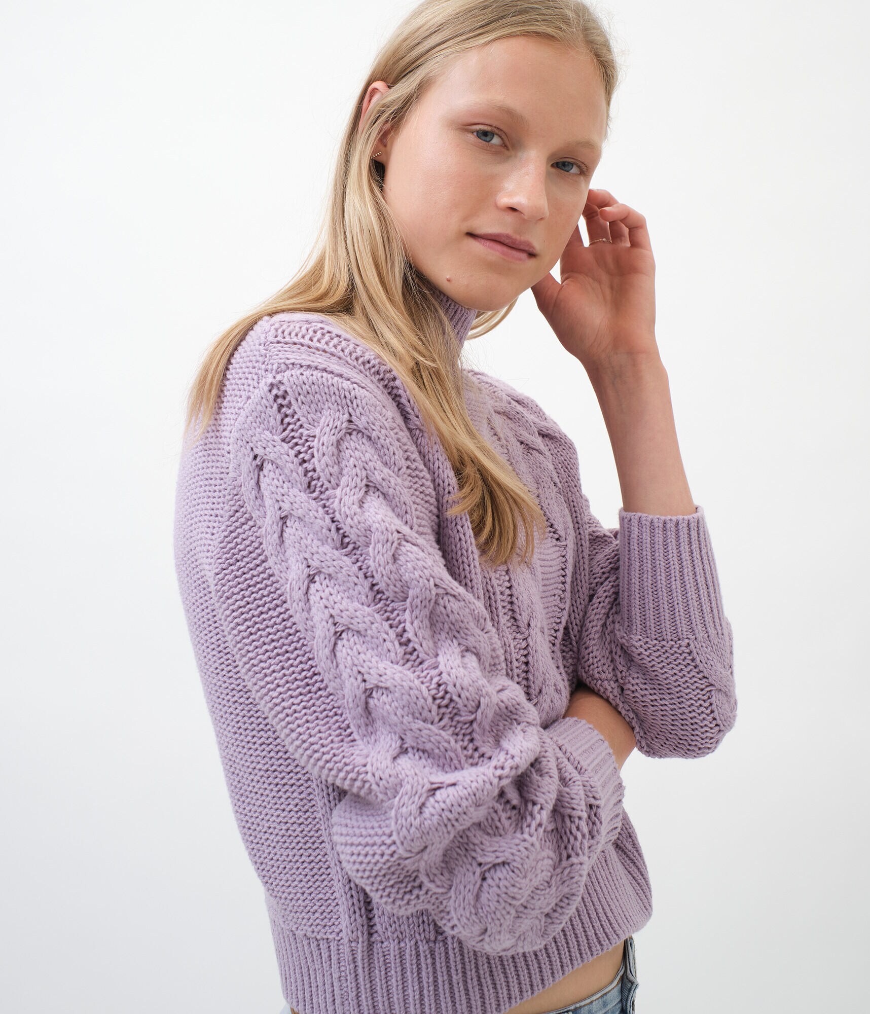 Cable Knit Mock-Neck Sweater
