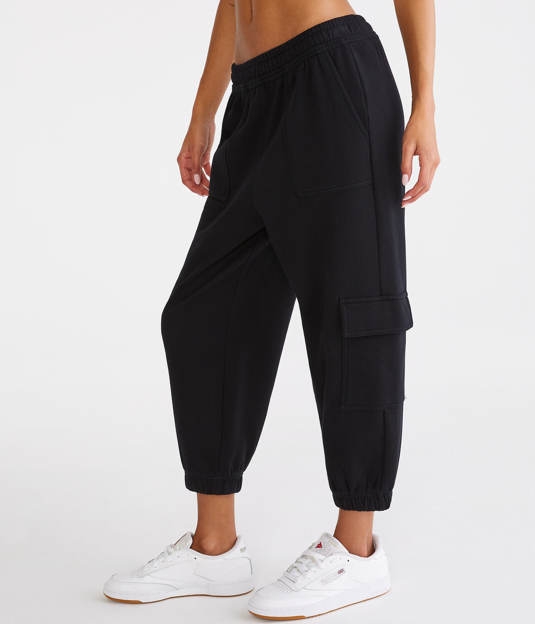 Solid Cropped Cargo Sweatpants