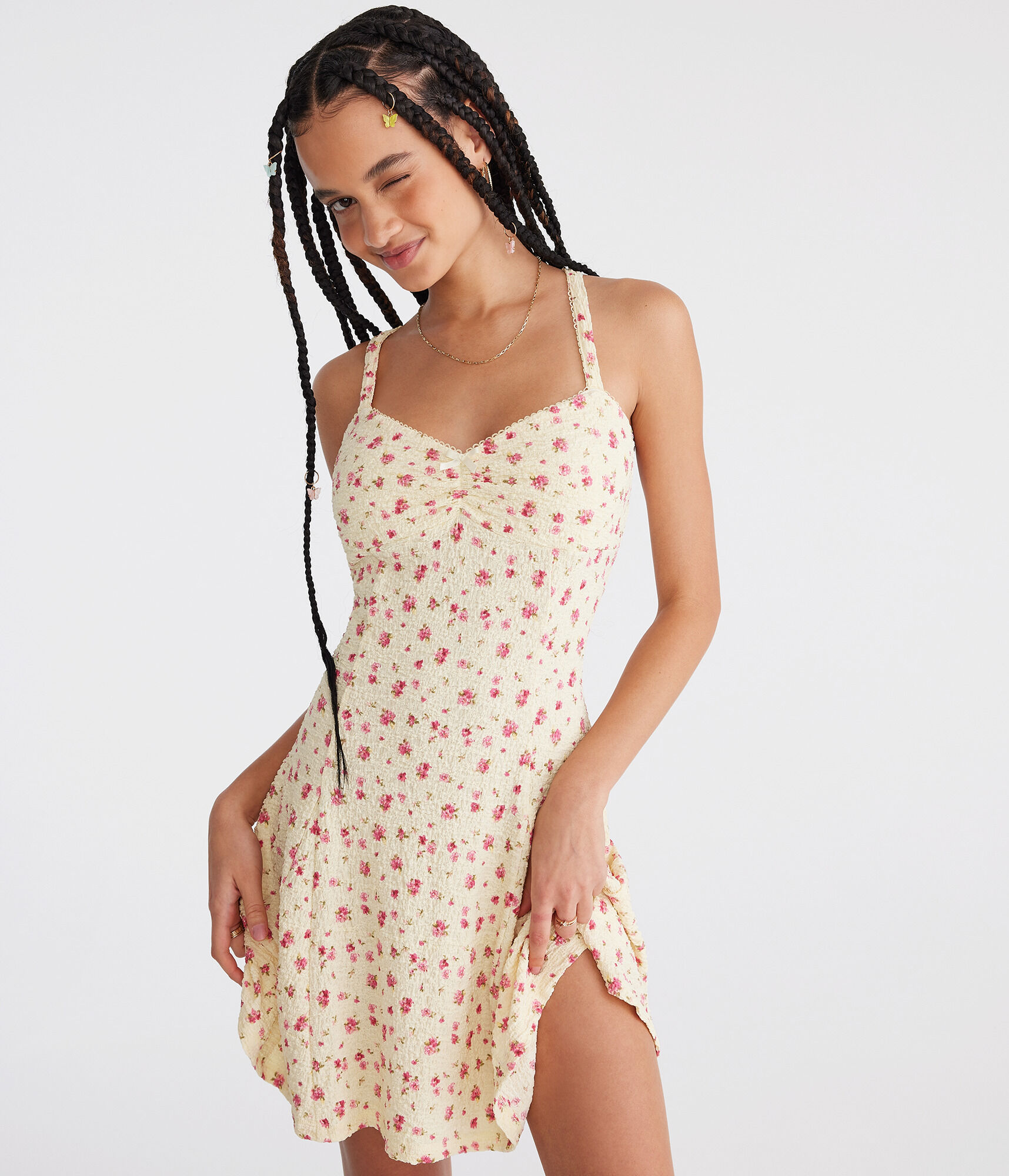 Floral Sweetheart Textured Mini Dress