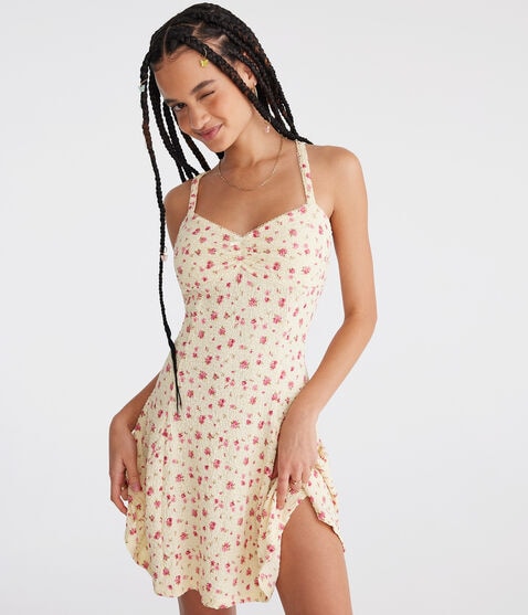 Floral Sweetheart Textured Mini Dress Floral Sweetheart Textured Mini Dress