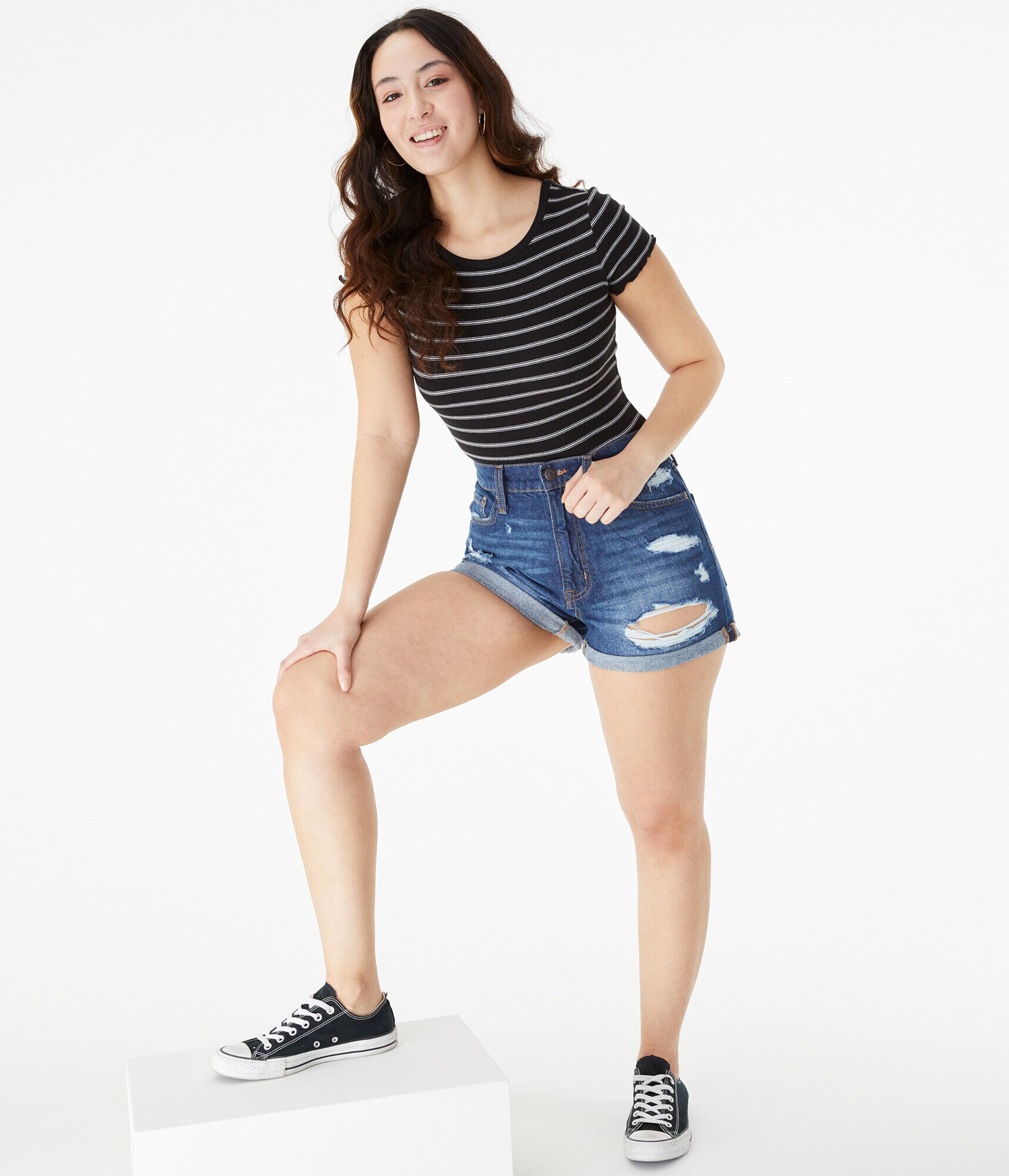 High-Rise Curvy Denim Mom Shorts