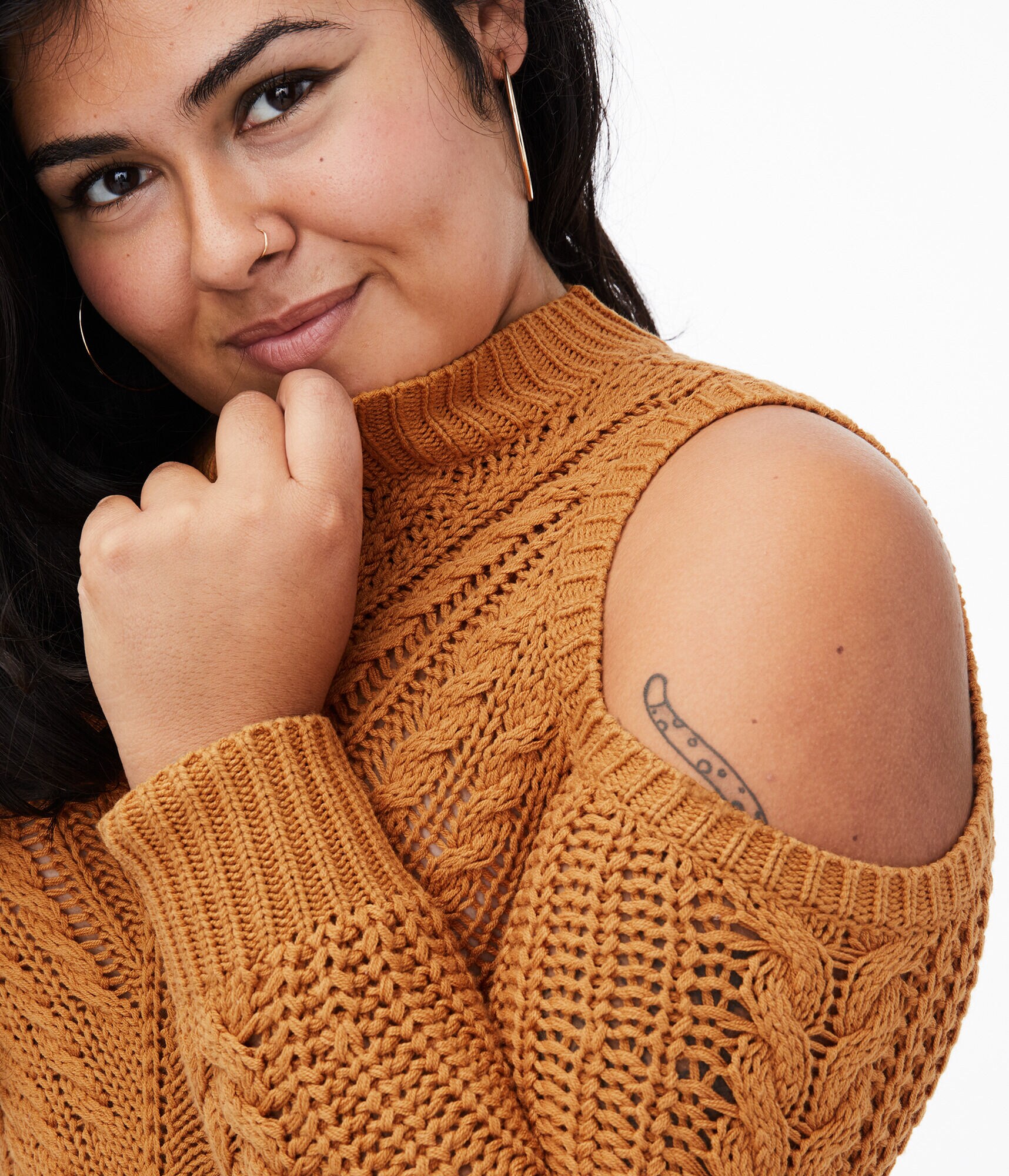 Cable-Knit Cold-Shoulder Sweater