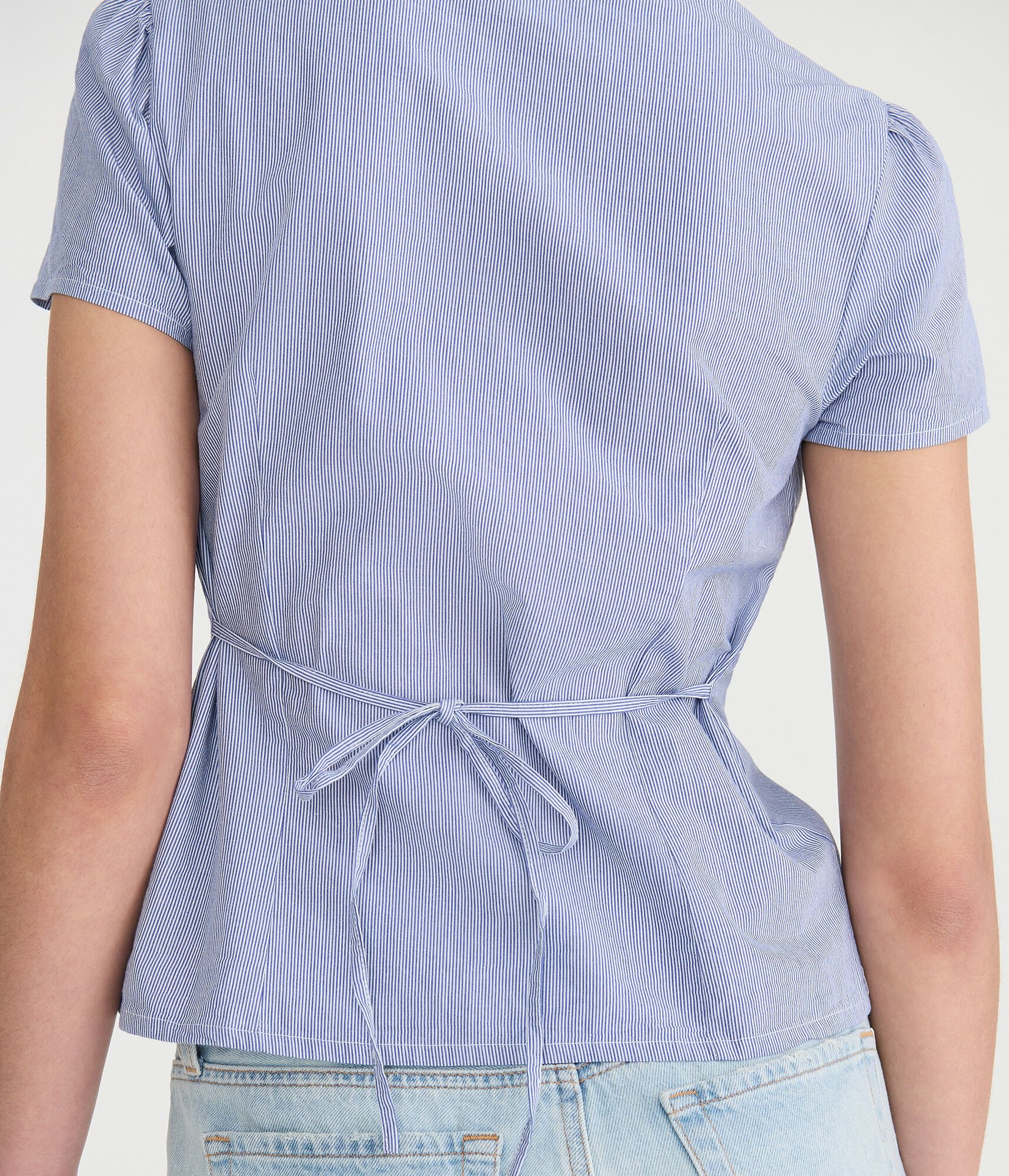 Striped Tie-Back Peter Pan Blouse