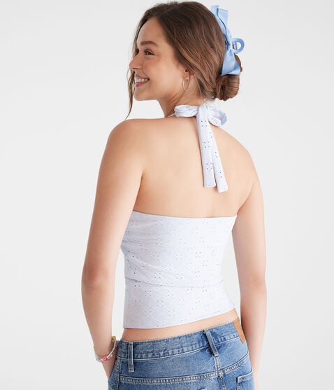 Eyelet V-Neck Halter Top Eyelet V-Neck Halter Top