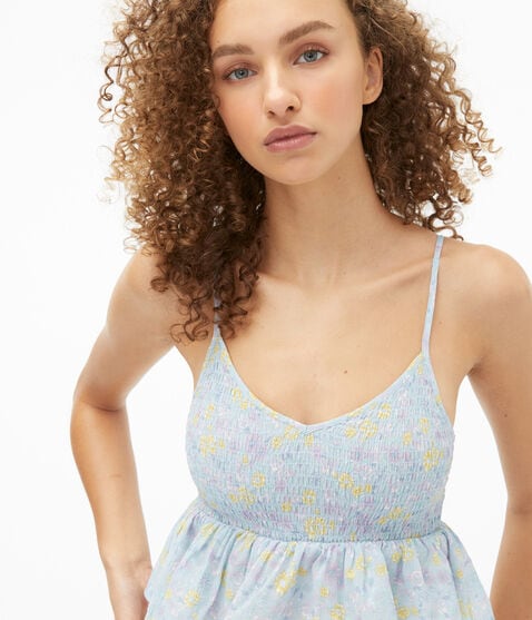 Floral Smocked Babydoll Crop Top