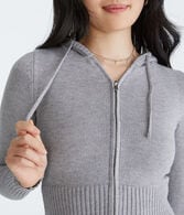 Solid Cropped Full-Zip Hooded Sweater