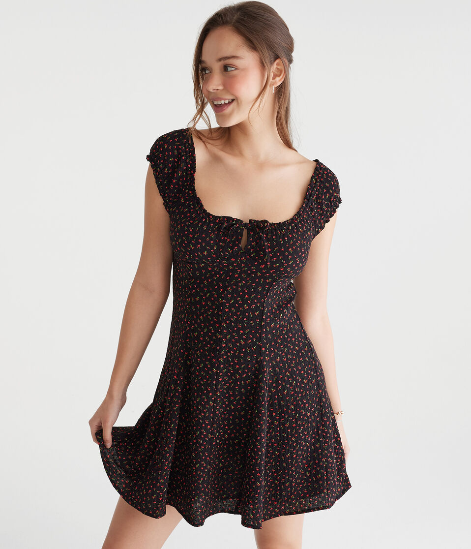 Floral Scoop-Neck A-Line Mini Dress