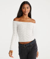 Cable Cropped Off-The-Shoulder Sweater