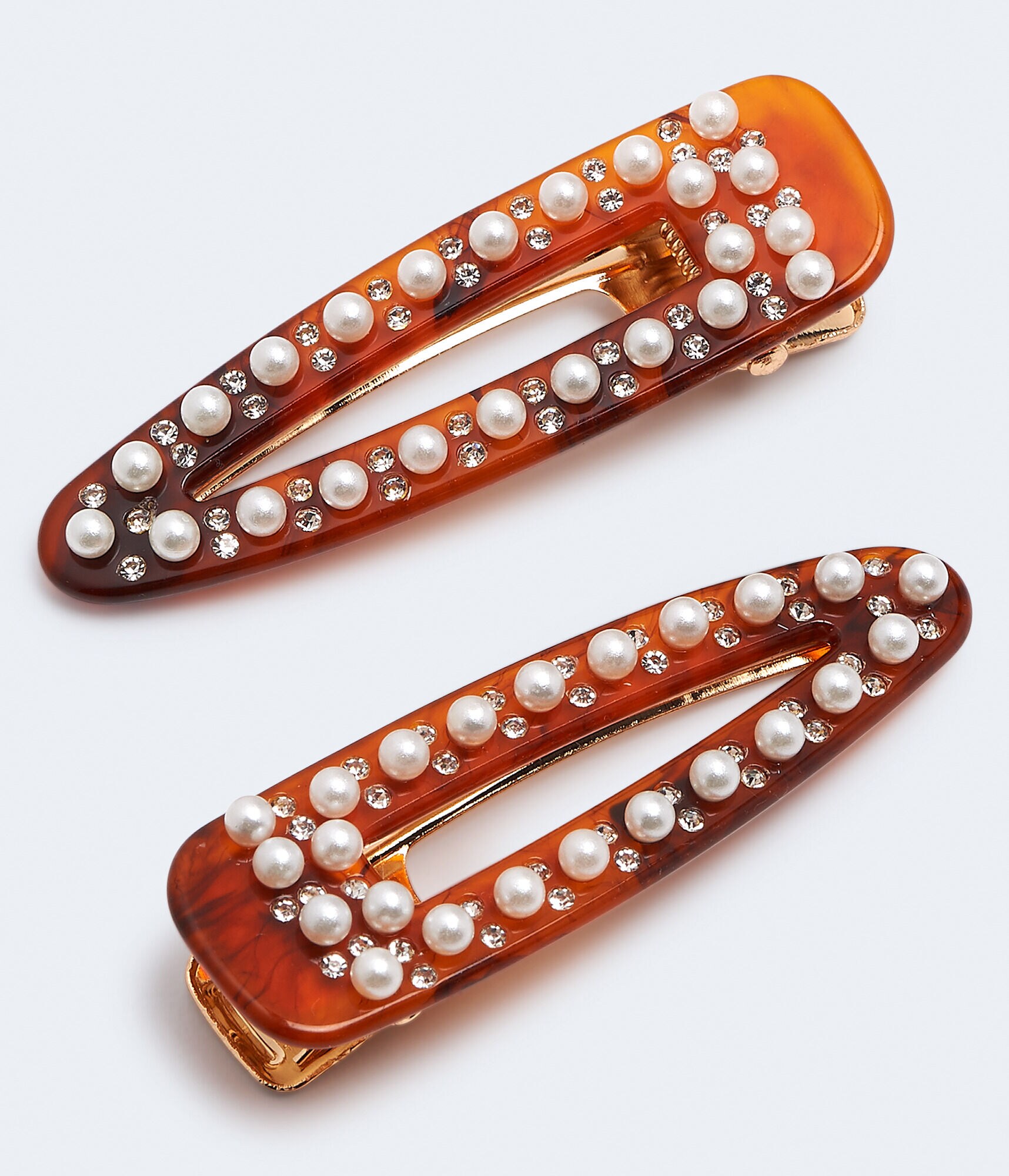Faux Pearl &amp; Rhinestone Tortoiseshell Hair Clip 2-Pack