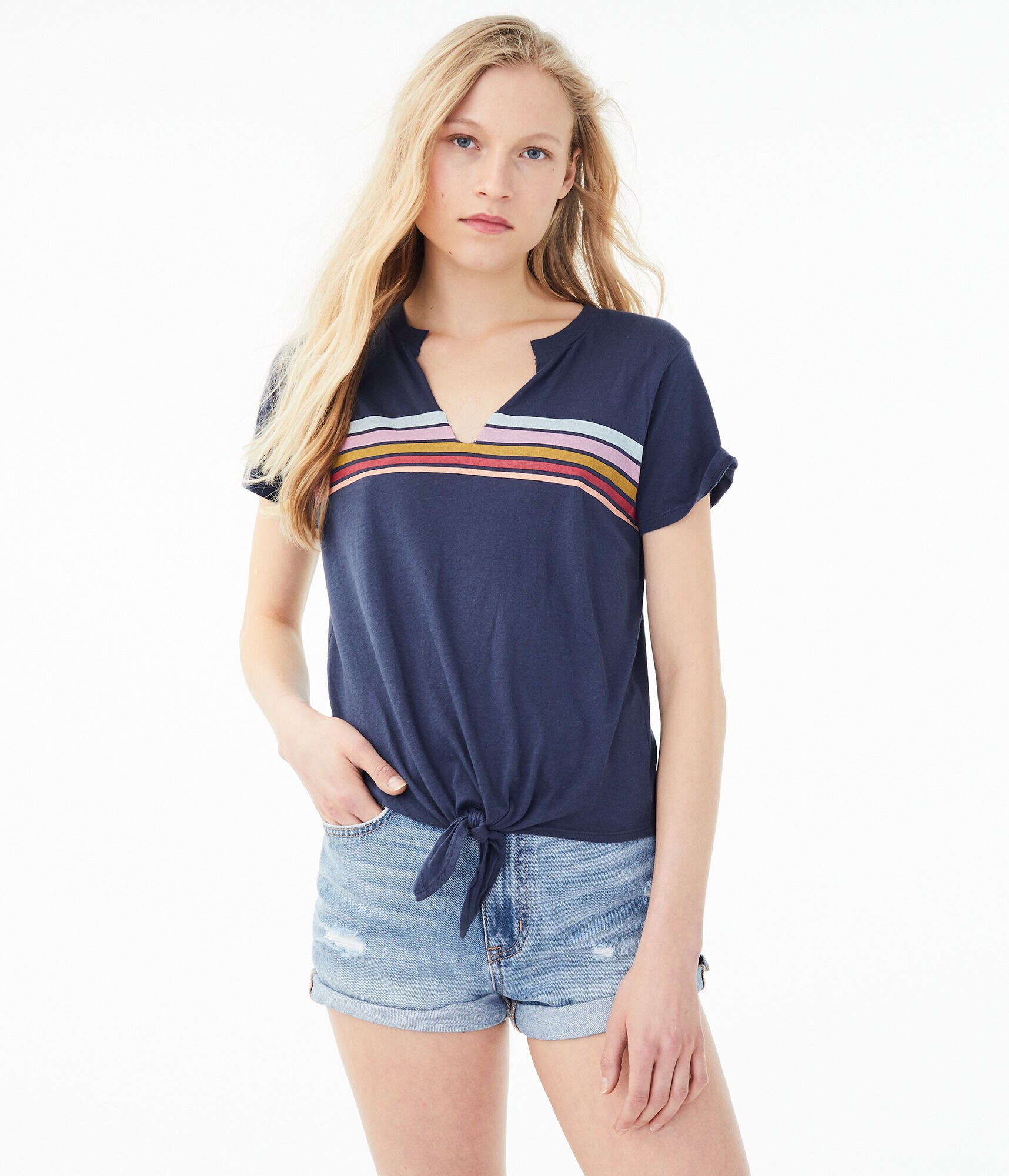 Striped Tie-Front Tee