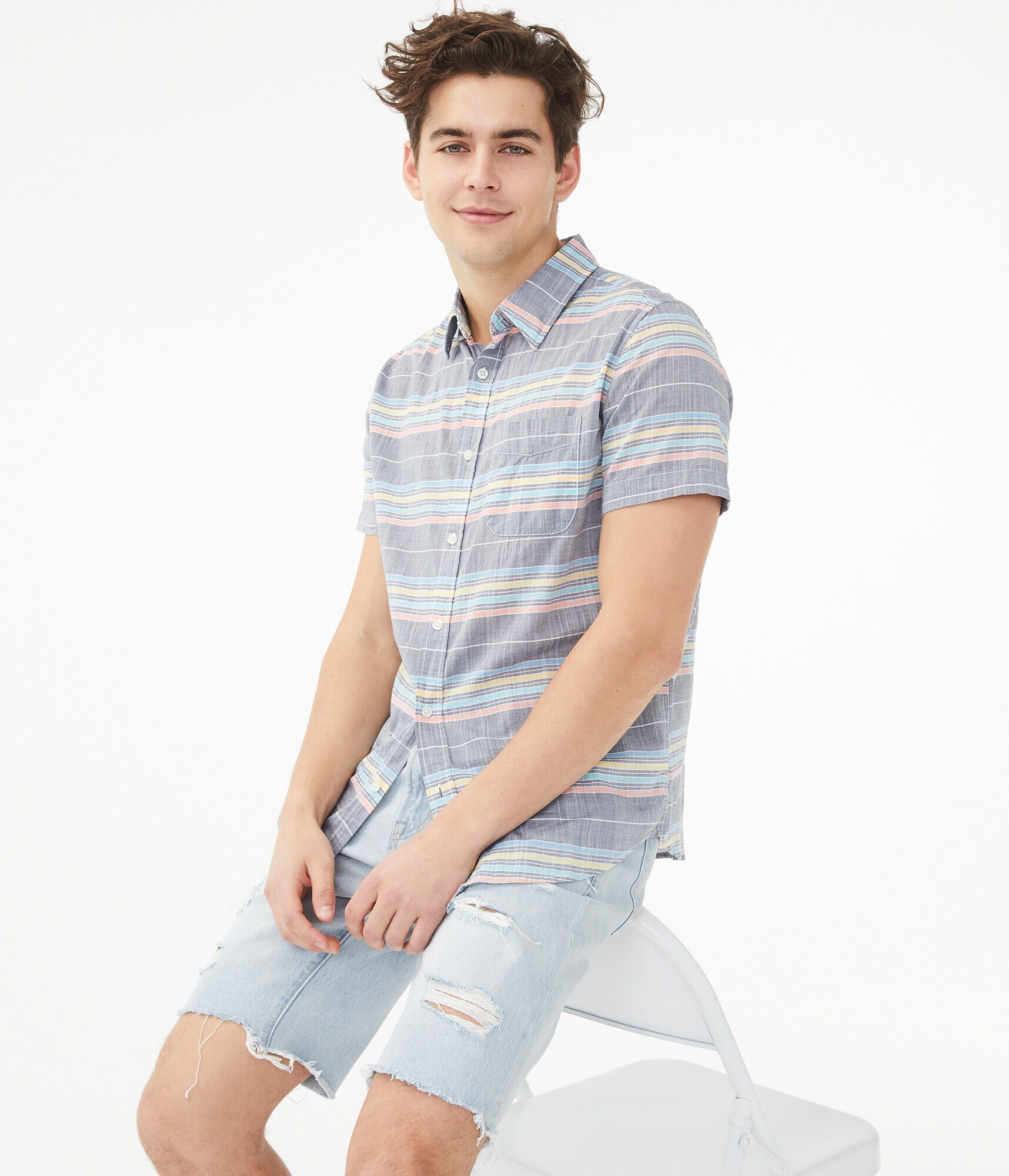 Faded Multi-Stripe Button-Down Shirt