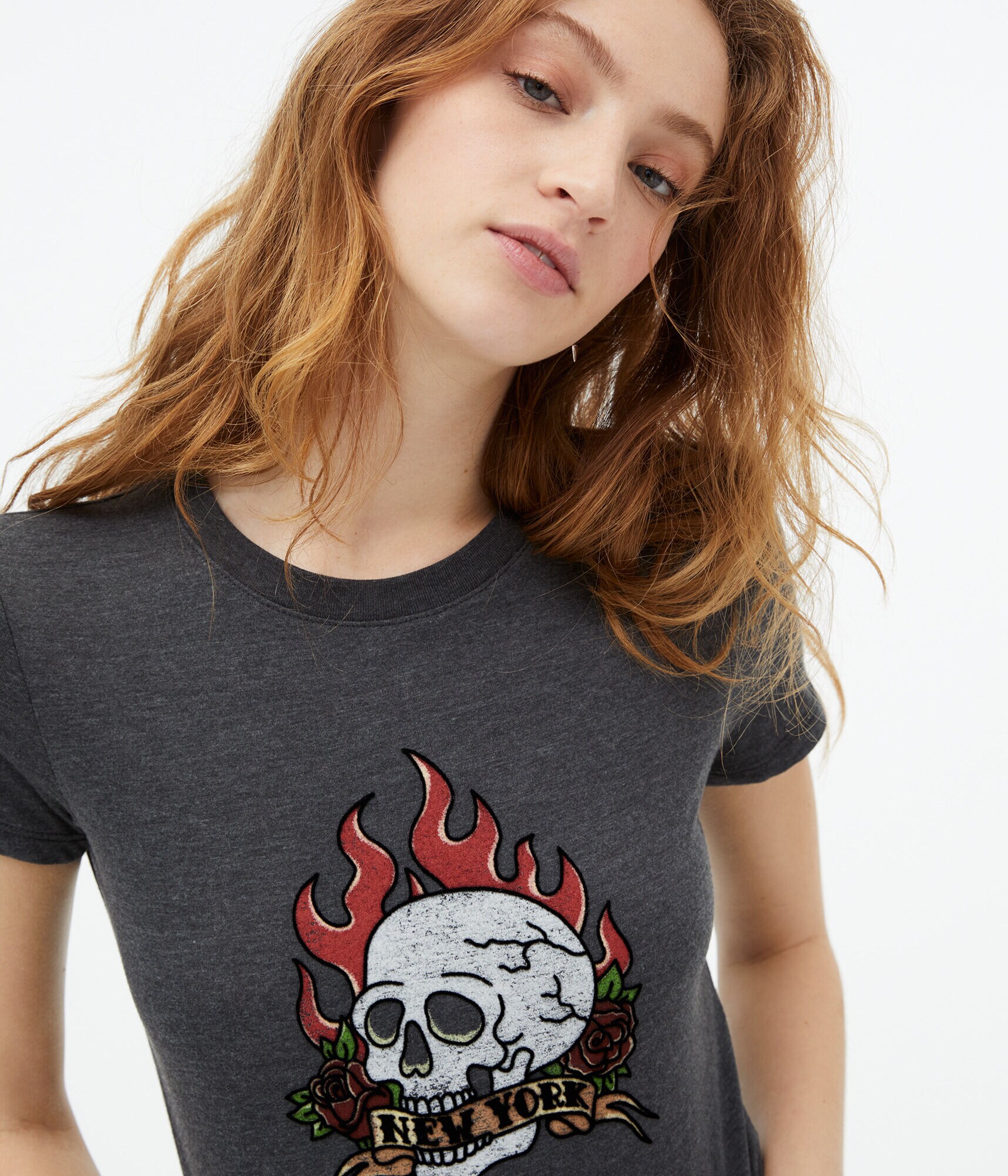 New York Flocked Skull Graphic Tee