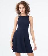 Solid High-Neck Fit & Flare Dress Solid High-Neck Fit & Flare Dress