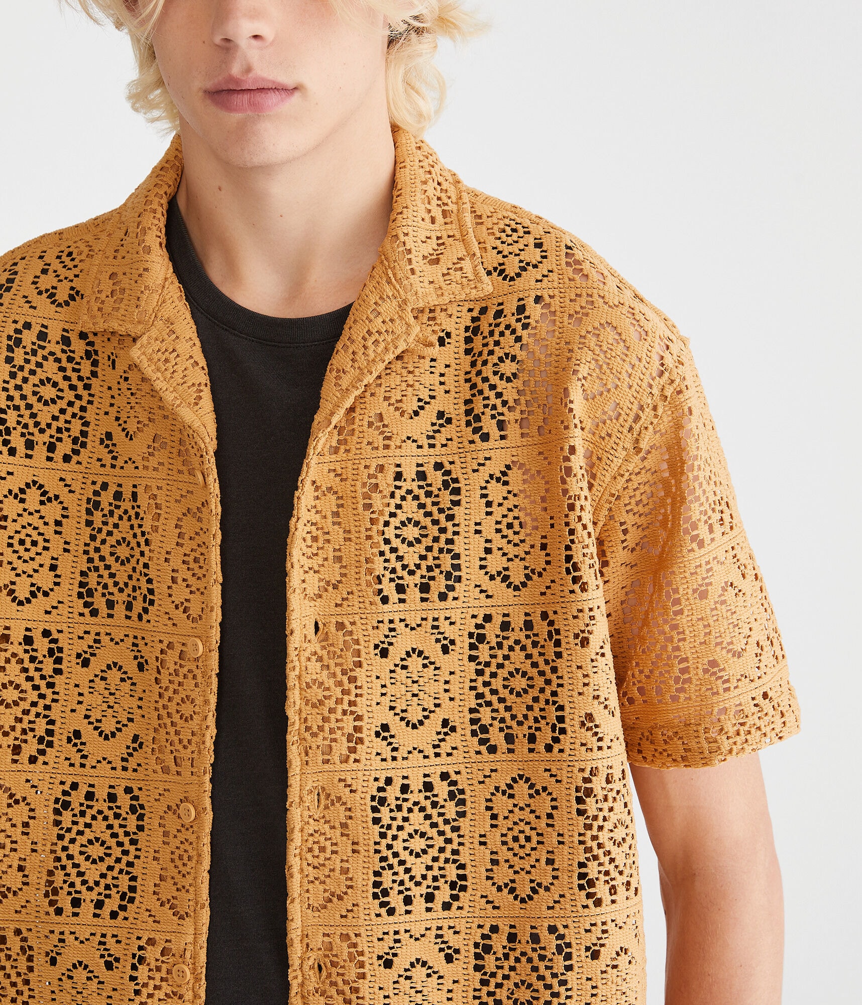 Short Sleeve Lace Boxy Camp Shirt